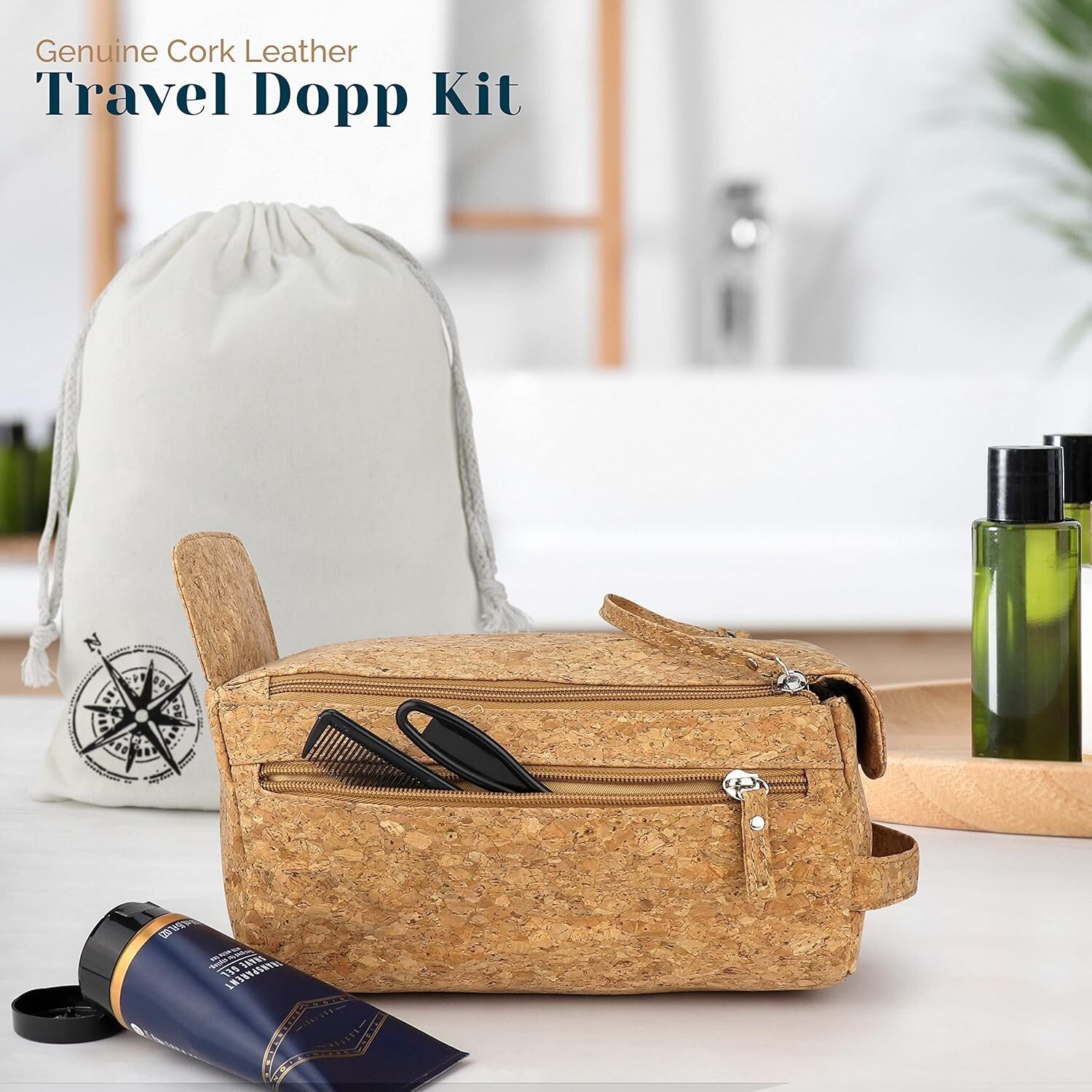 Denali Premium Cork Leather Compact Toiletry Bag.. Kit for Men..B3 – 1