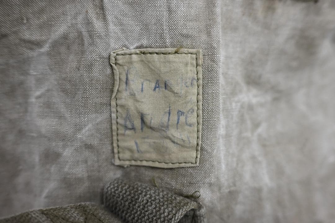 50s French Army Extra Thick Linen Duffle Beige Canvas Vintage Japan Used