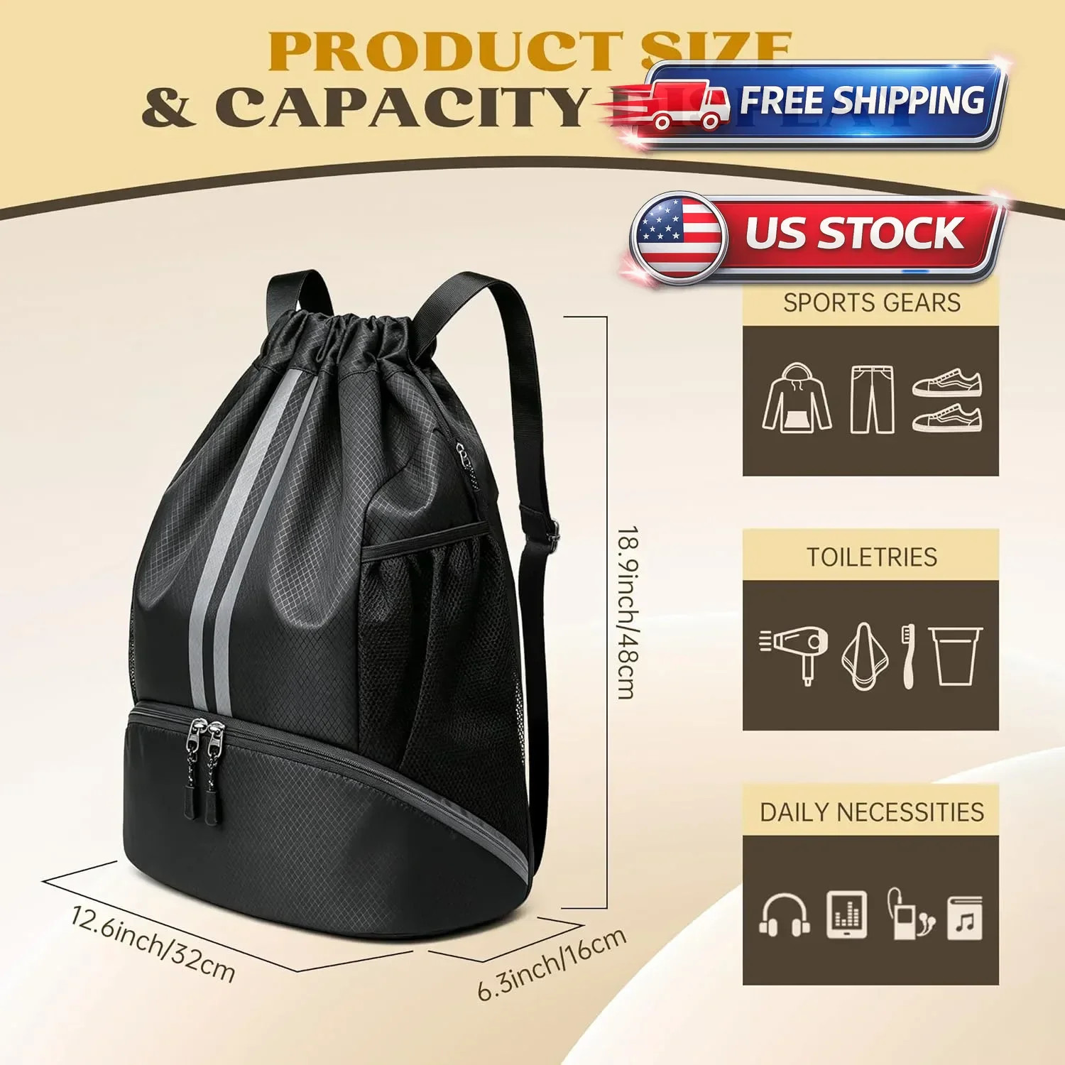 Drawstring Backpack Gym Bag – String Gym Bag for Men & Women, Lightweight Cinch