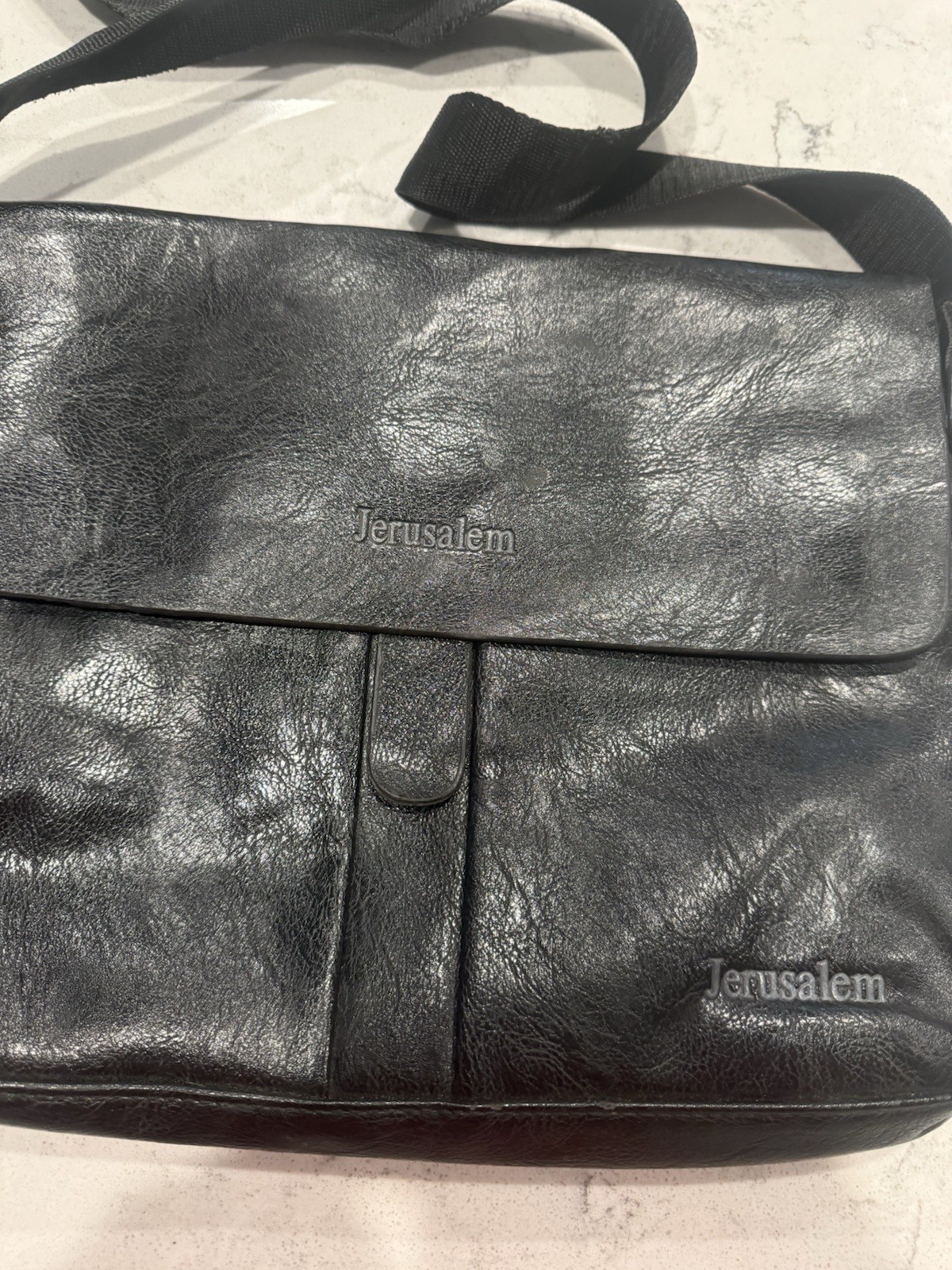 Jerusalem Men’s Black Messenger Bag Magnetic Zip Shoulder Strap Casual