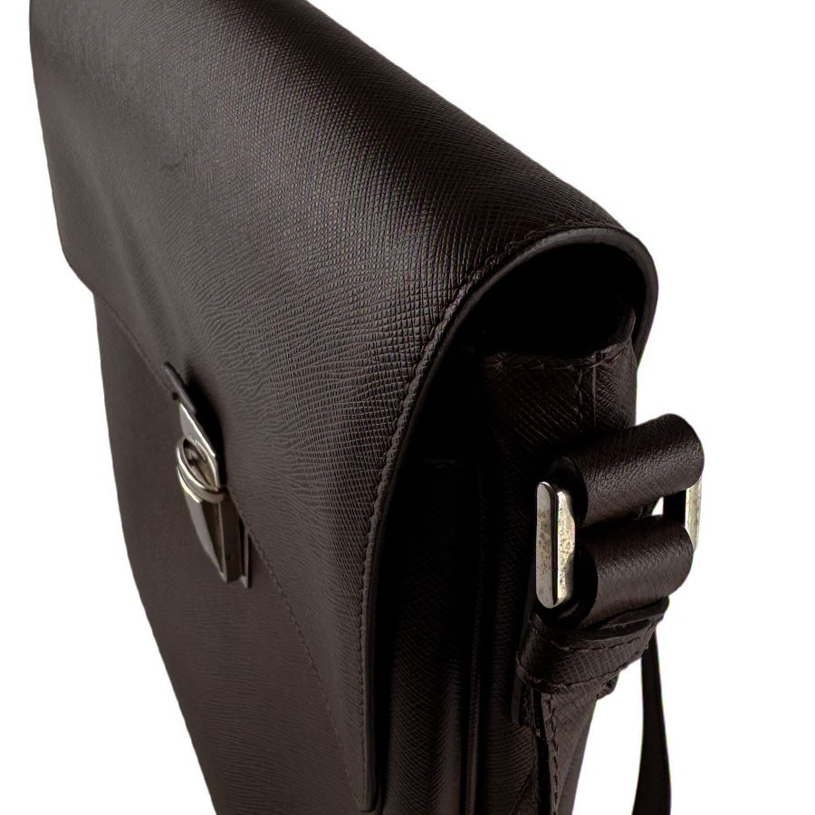 Auth PRADA Shoulder Bag Brown Leather/Silvertone – z10539