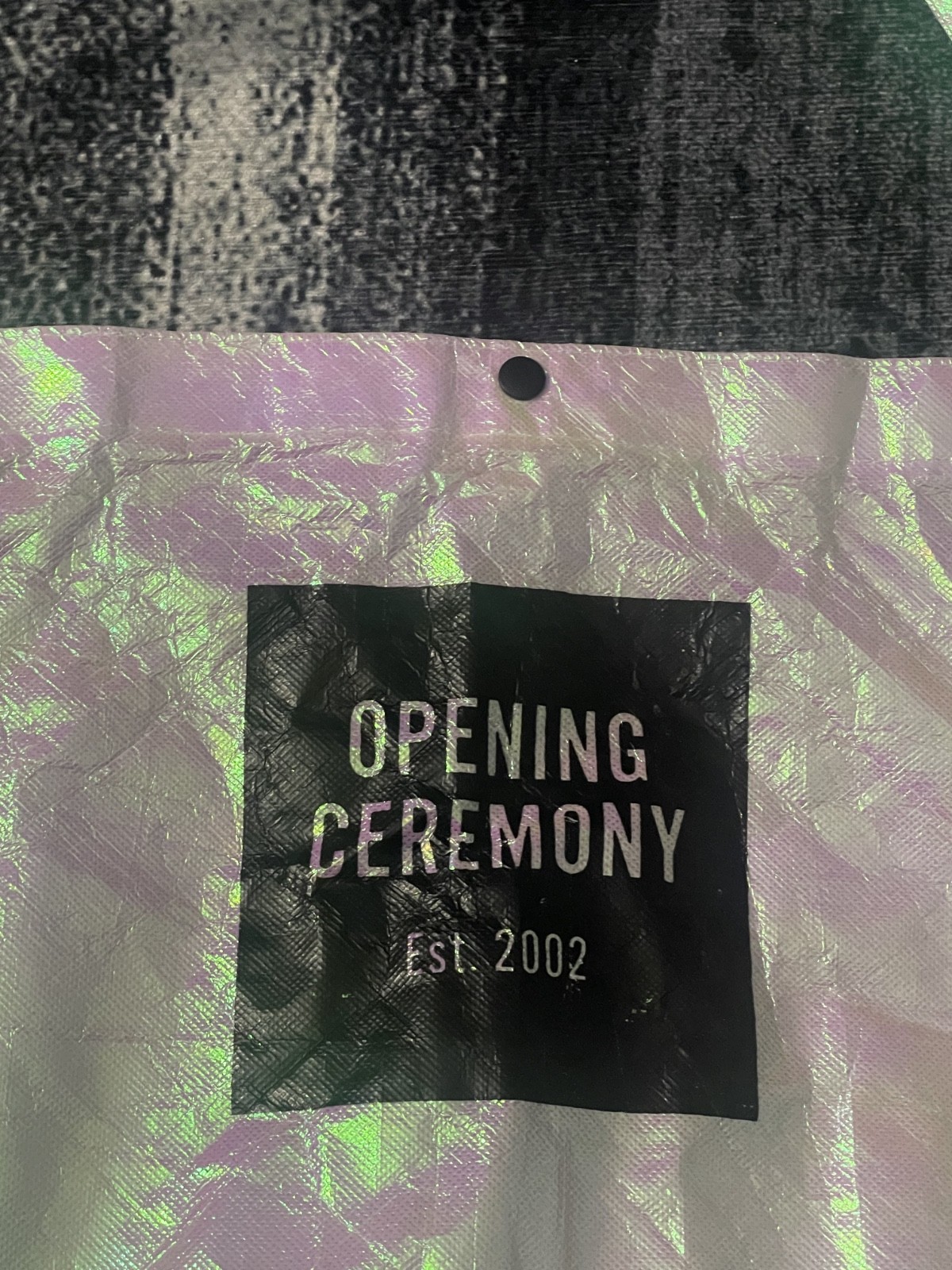 OPENING CEREMONY TOTE BAG iridescent reusable shopper tote 26 in x 16 in x 7 in