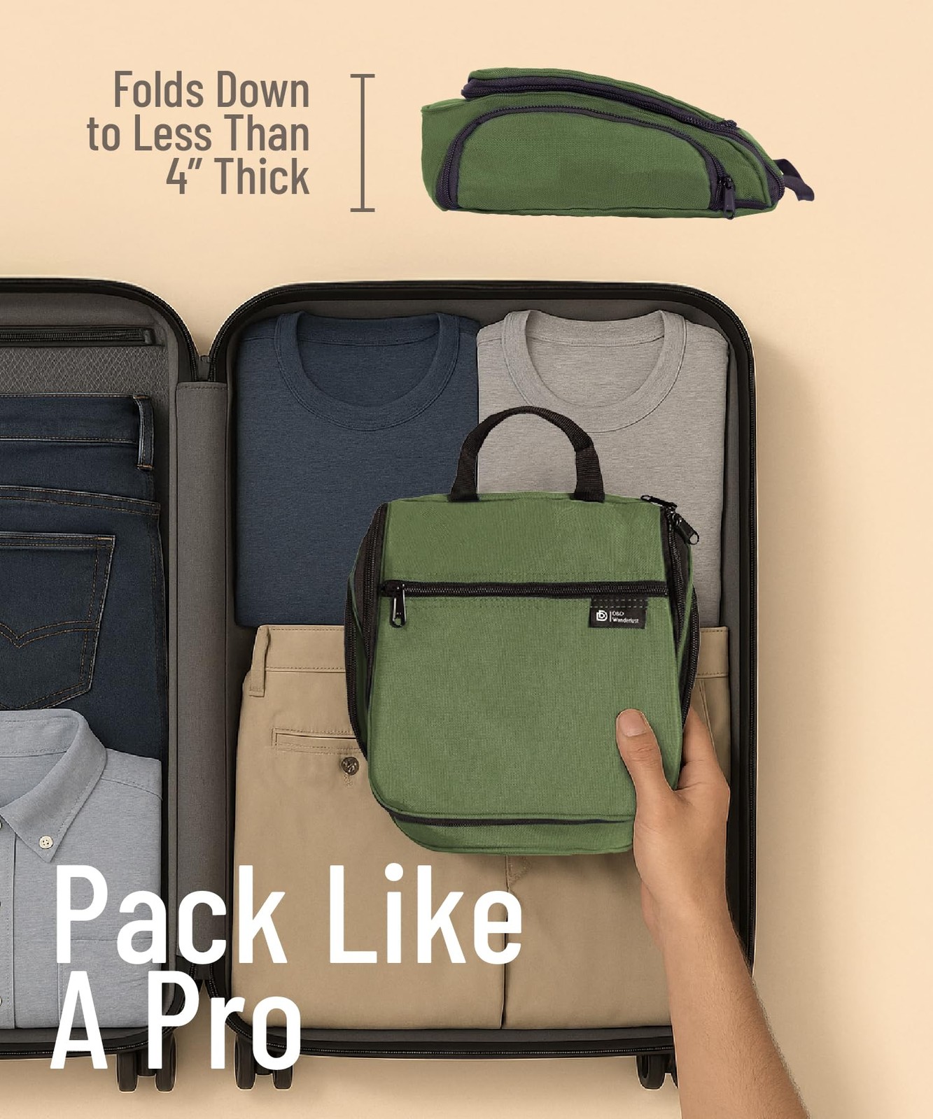 DD D&D Wanderlust Hanging Travel Toiletry Bag for Men and 19x10x2 Inch, Green