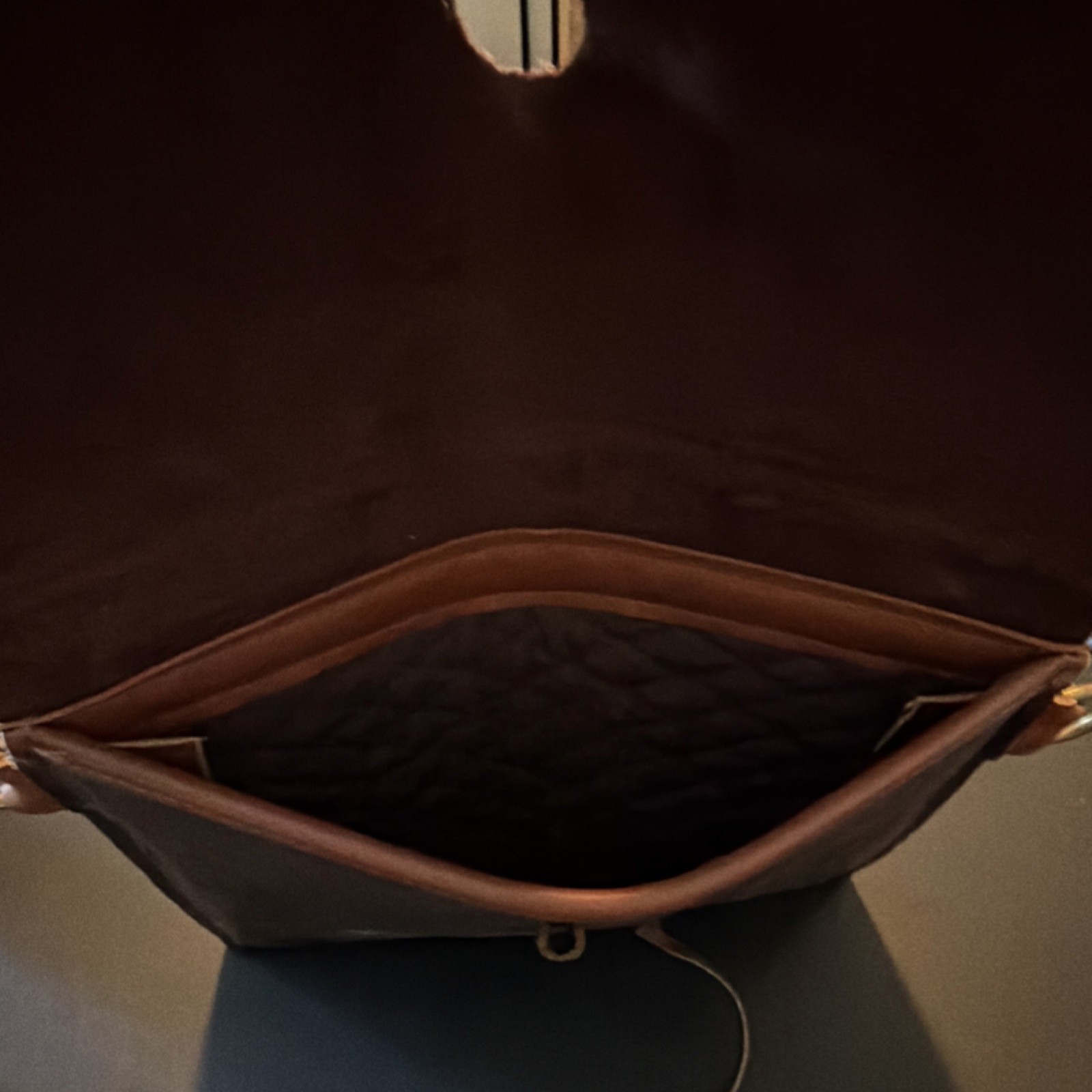 Brown Messenger Bag for Men with Drawstring Closure Solid Brass Hardware