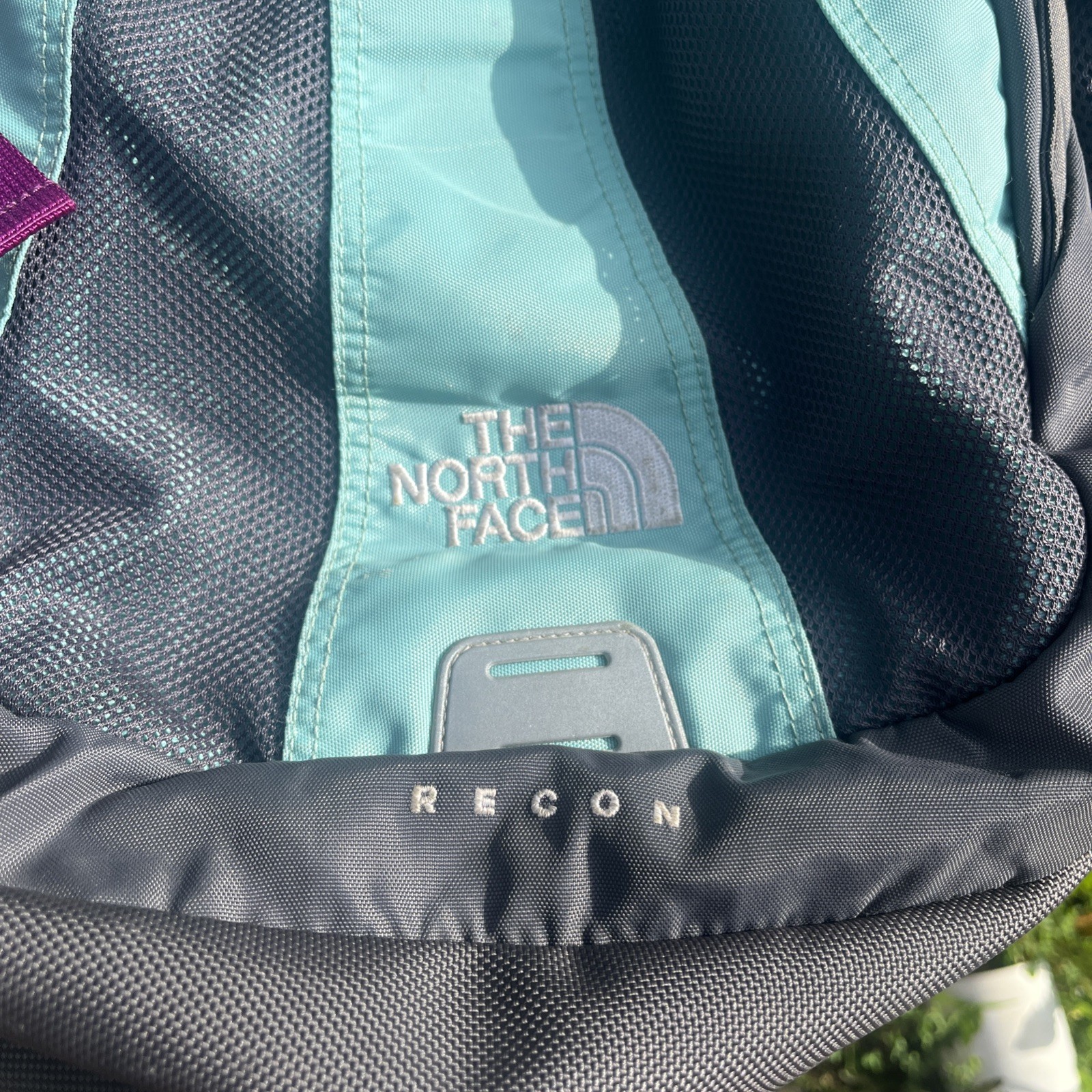 The North Face Recon Backpack School Work Hiking Padded Teal Gray Purple Straps