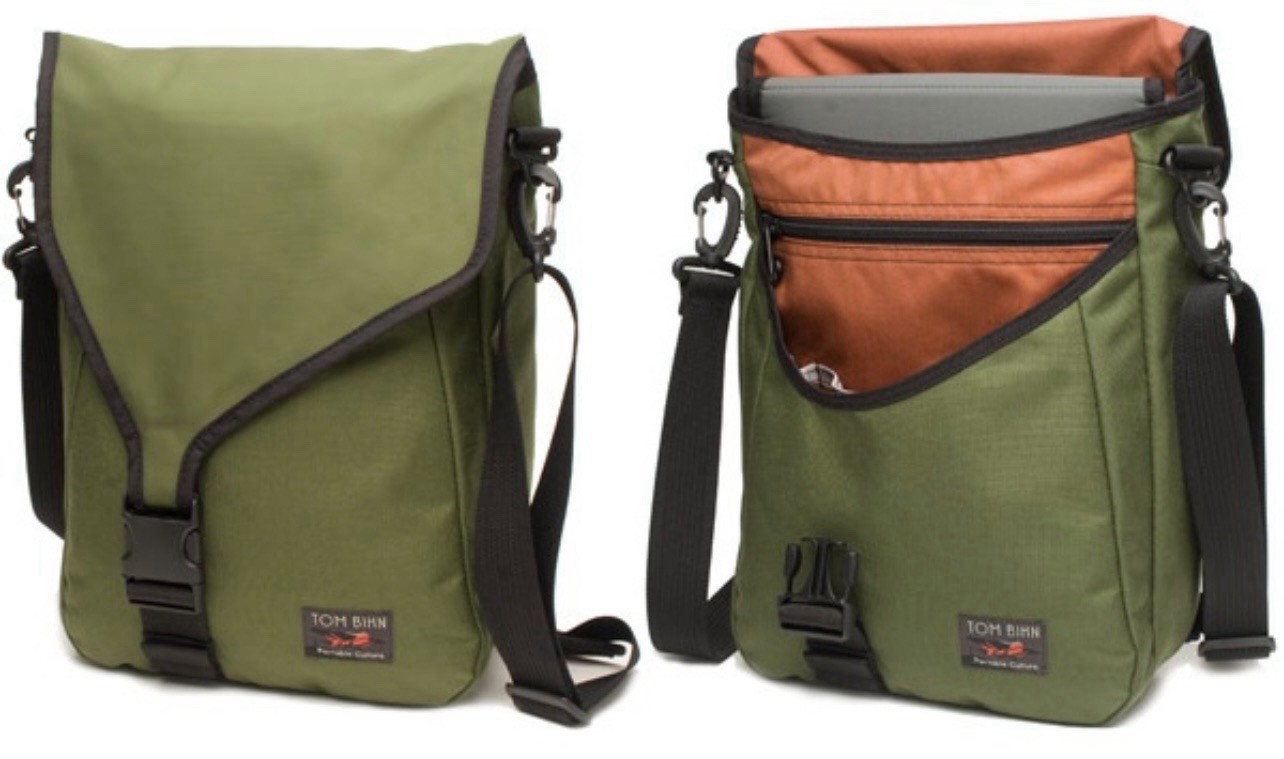 Tom Bihn Ristretto Olive Green Messenger Bag with Orange Interior