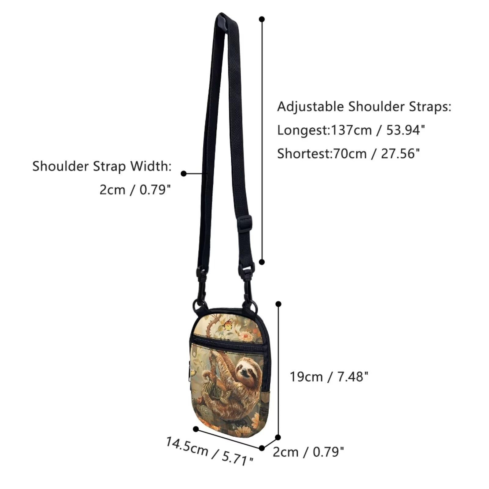 Sloth Butterfly Flower Print Small Messenger Bag Casual Shoulder Bag Crossbod…