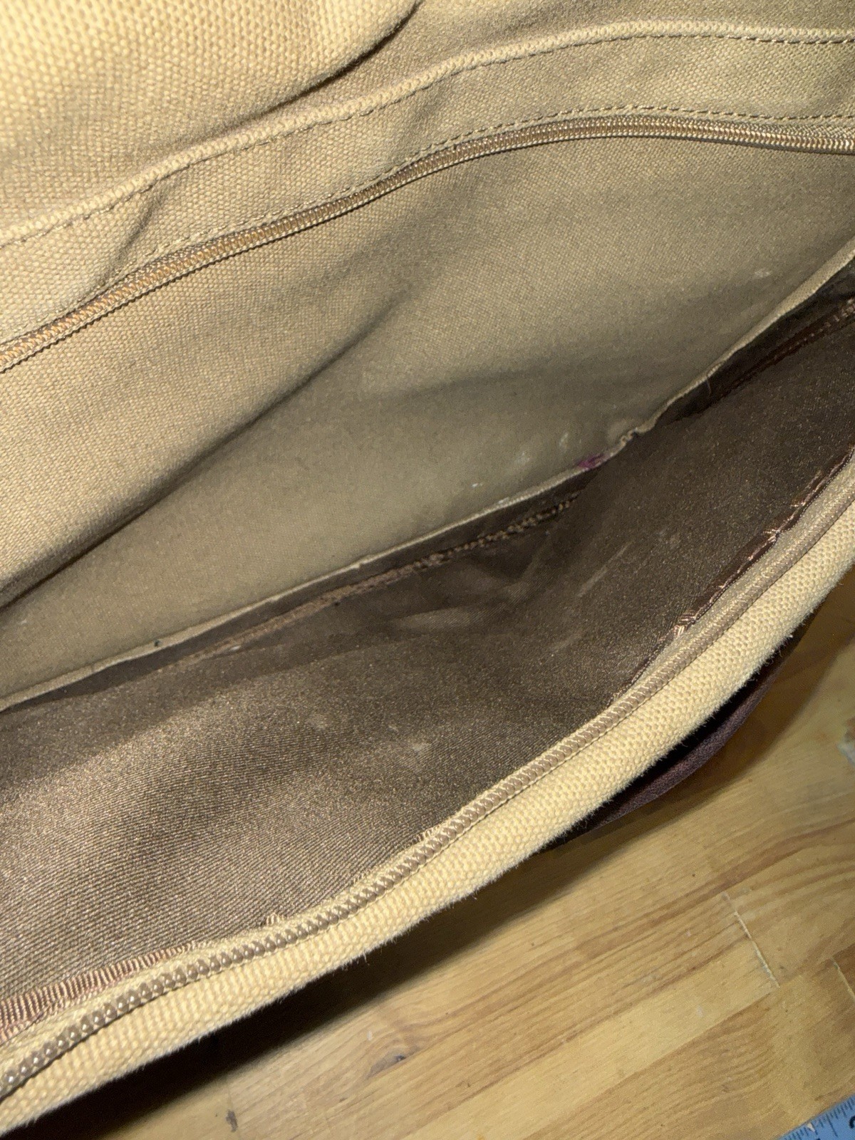 Bosca Leather & Canvas Messenger Bag Briefcase Tan & Brown Attache Laptop Work