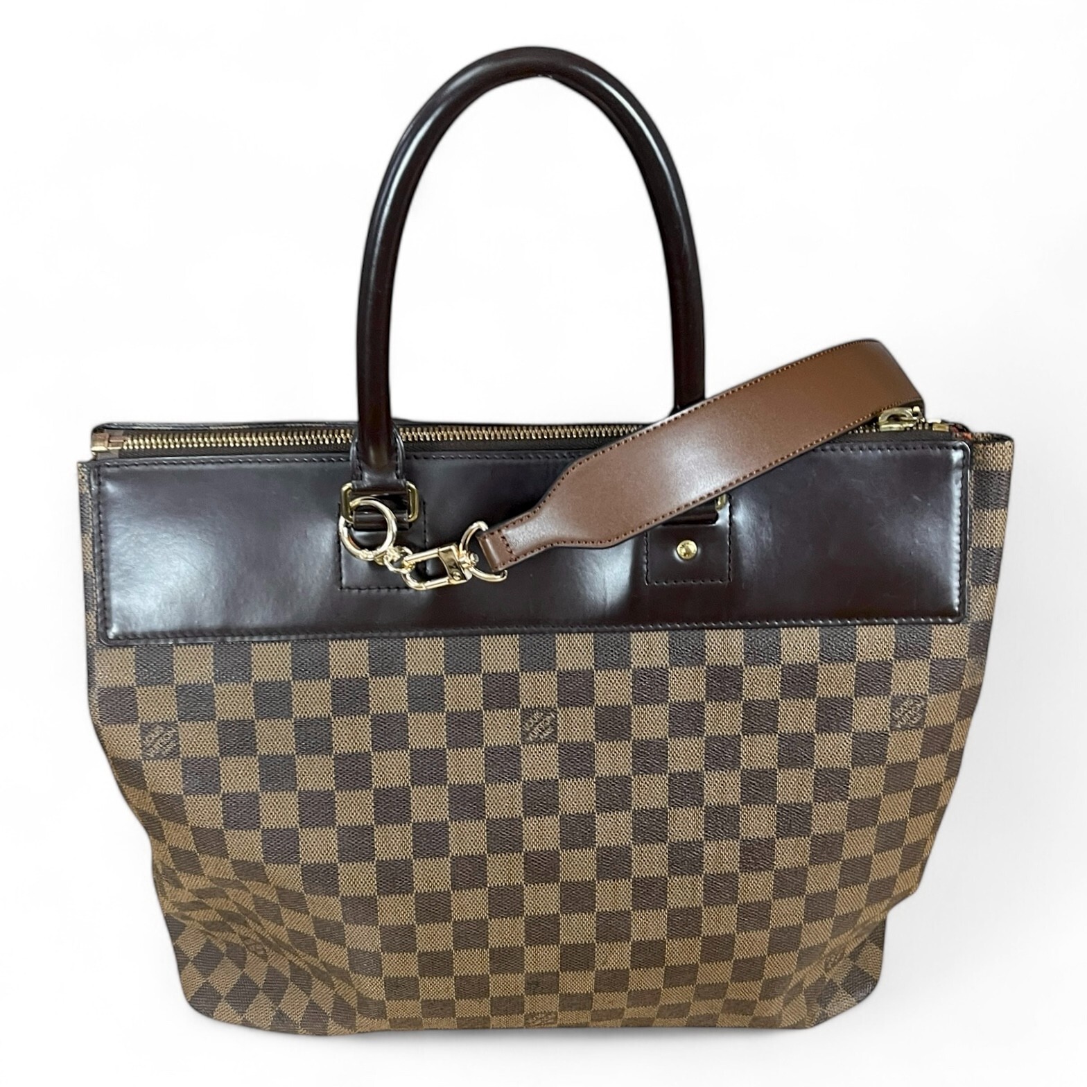 LOUIS VUITTON Damier Ebene Greenwich Canvas Leather Travel Gym Tote Bag Weekend