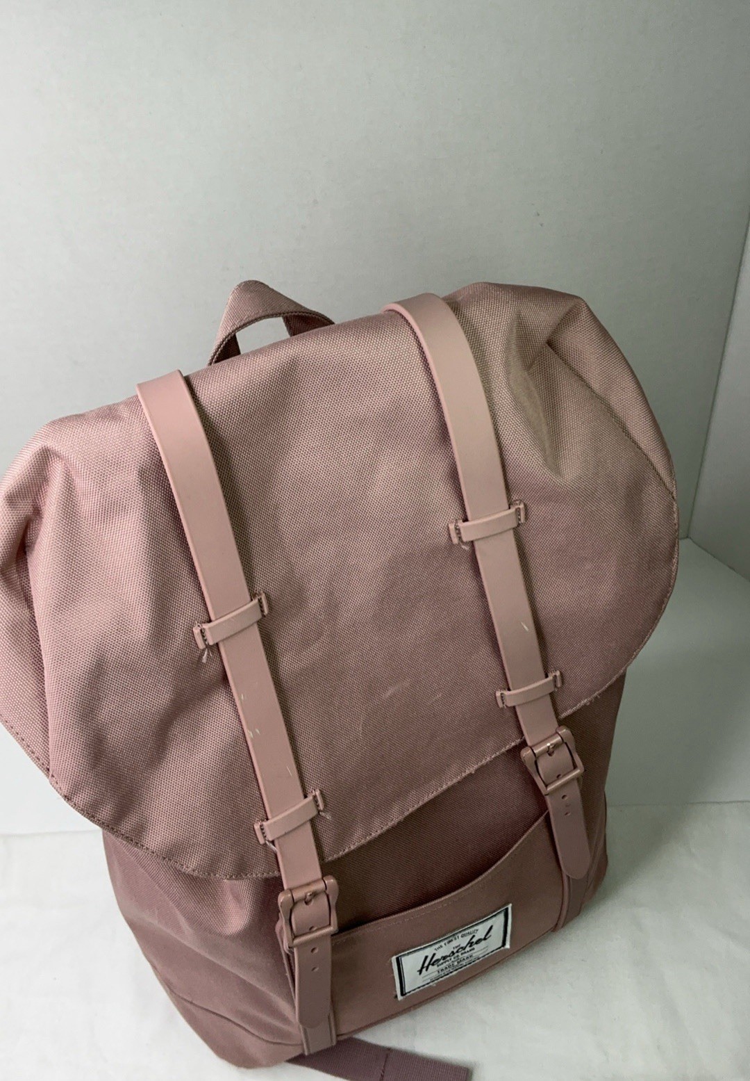 Herschel Pink Backpack Drawstring Buckle Closure Adjustable Strap Padded Pockets