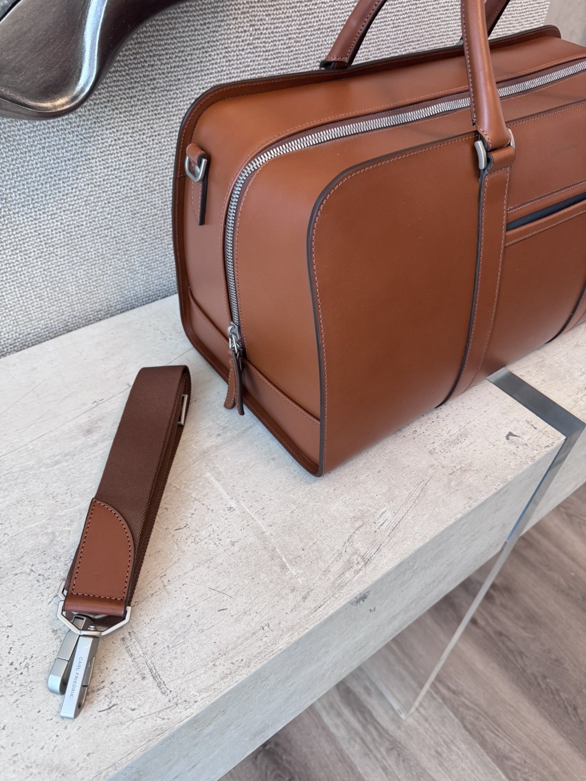 Carl Friedrik Palissy Weekend Bag Cognac Leather Weekender Carry-On Travel Bag
