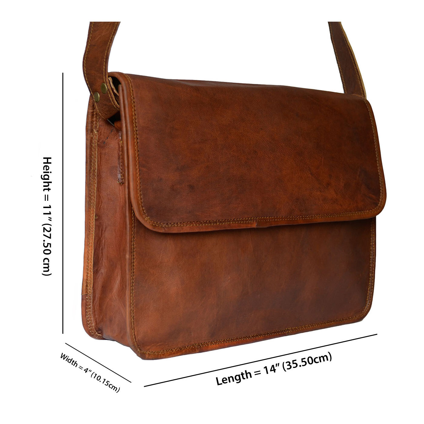 Men’s Crossbody Laptop Bag Brown Shoulder Bag Genuine Leather Flapover Side Bag