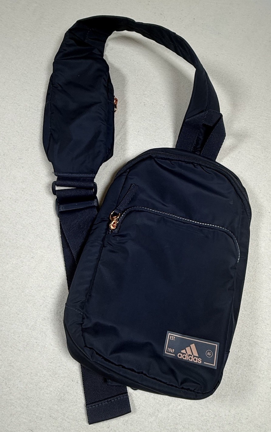 Adidas Essentials 3 Sling Crossbody Bag, Dark Navy w/ Rose Gold accents Travel