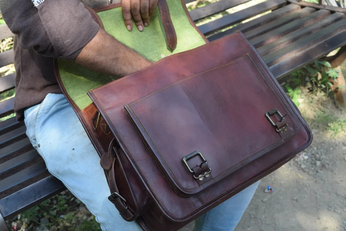 Men’s Genuine Leather Laptop Messenger Bag – Handmade Vintage Briefcase Satchel