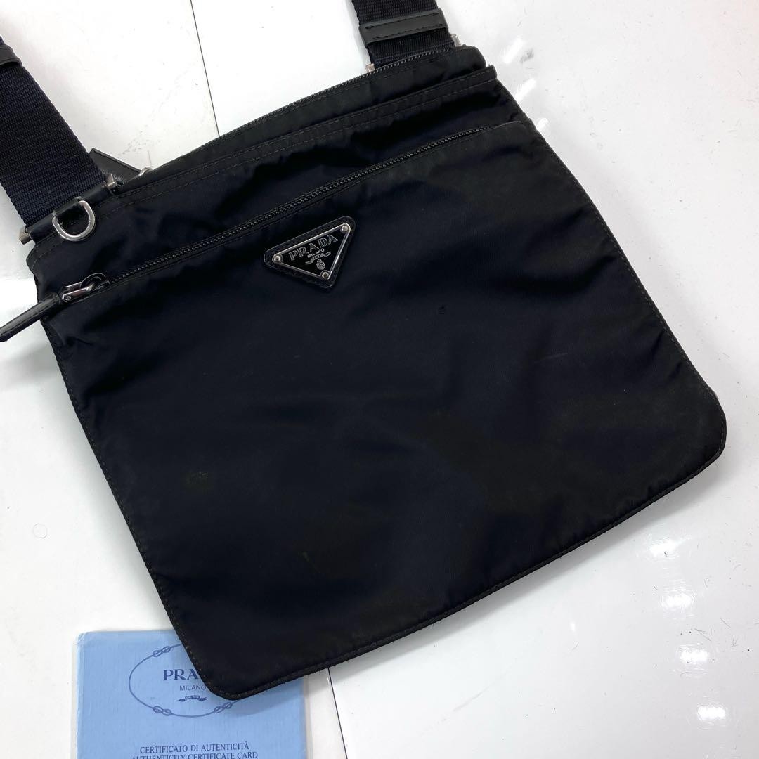 PRADA Nylon Shoulder Bag Crossbody Black Authentic Men Women 22x23cm