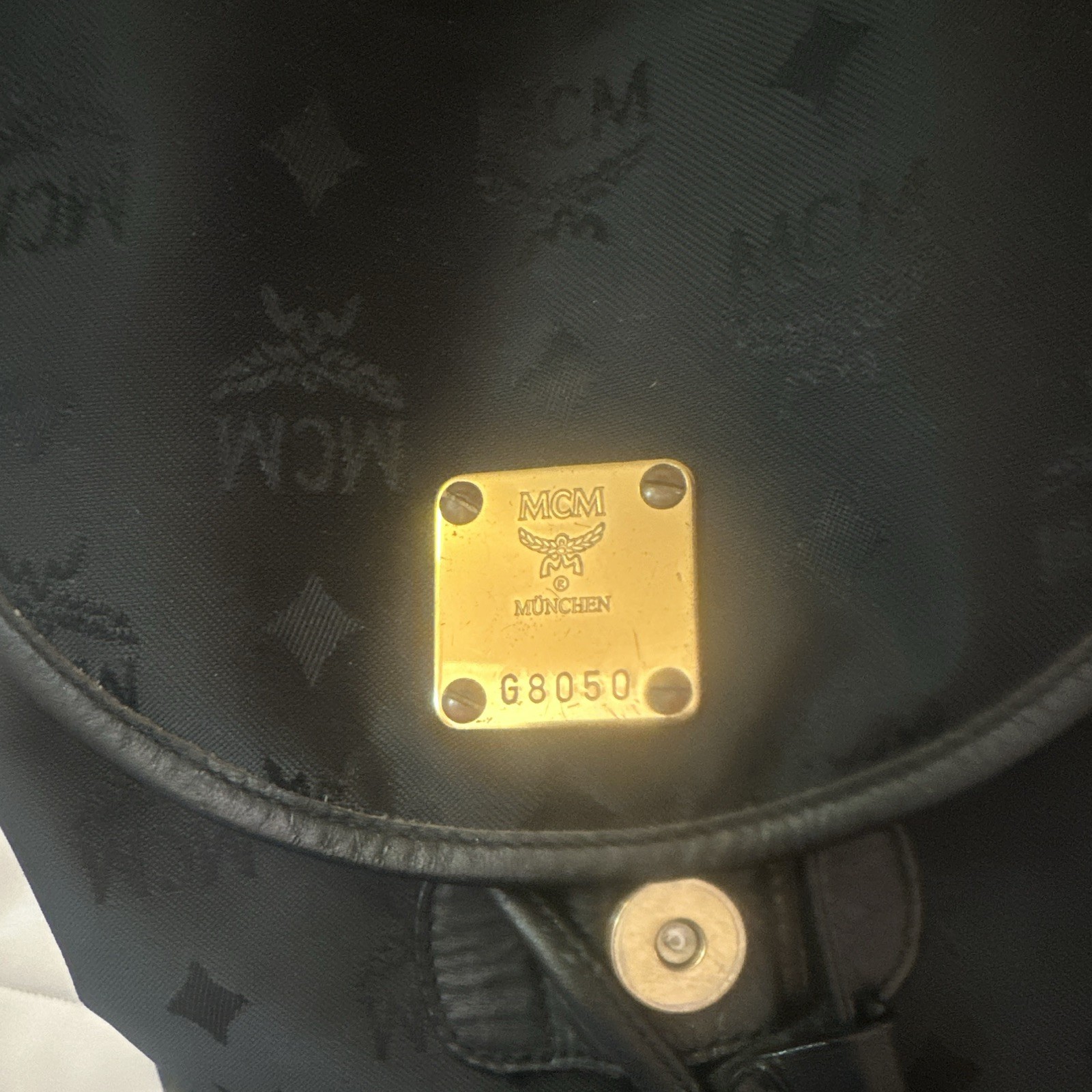 MCM Black Logo Backpack Drawstring Buckle Gold-Tone Hardware Unisex Adults