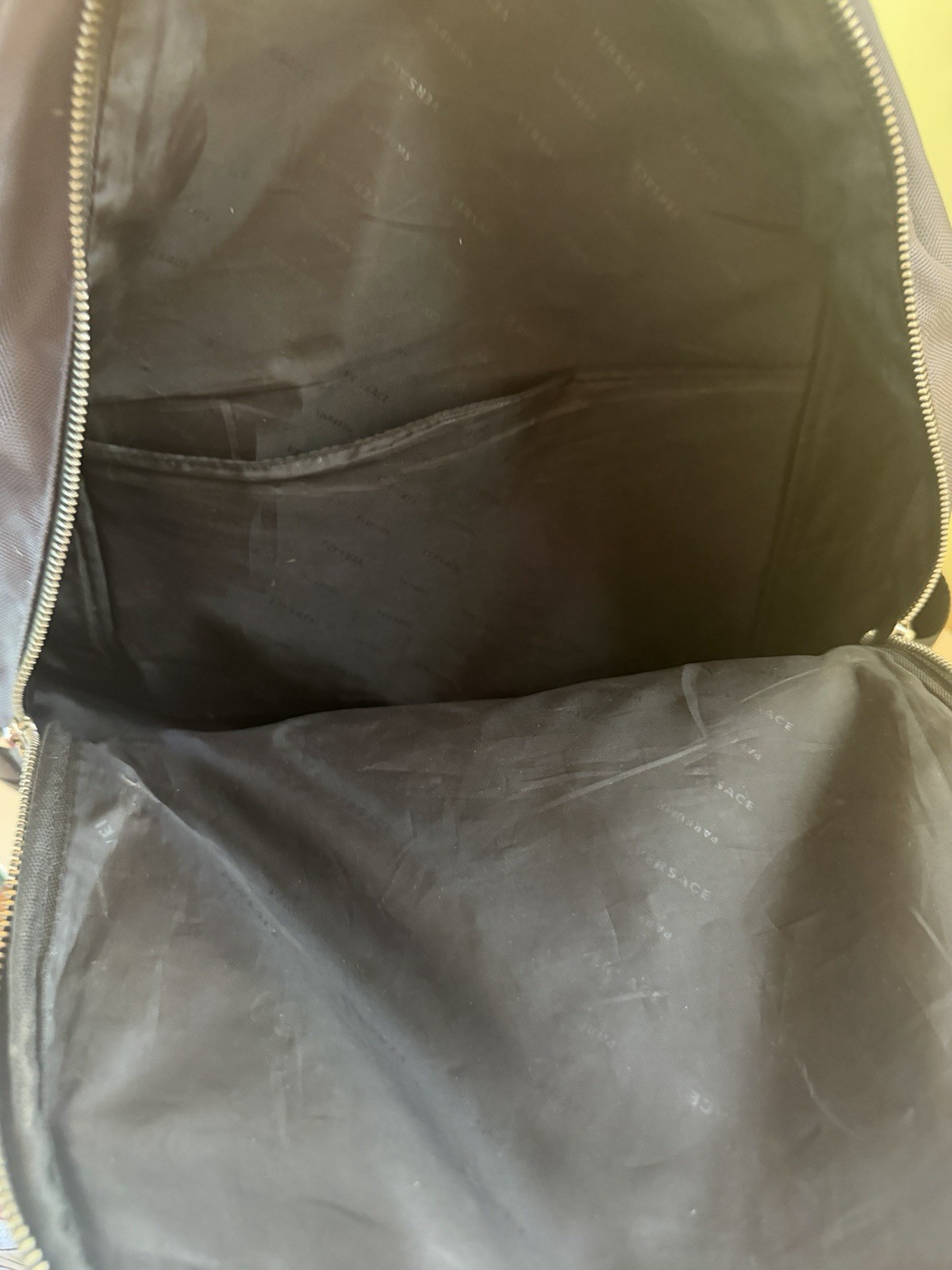 Authentic Versace Parfums Medusa Gray Backpack Greek Key Strap Rare Promo Bag