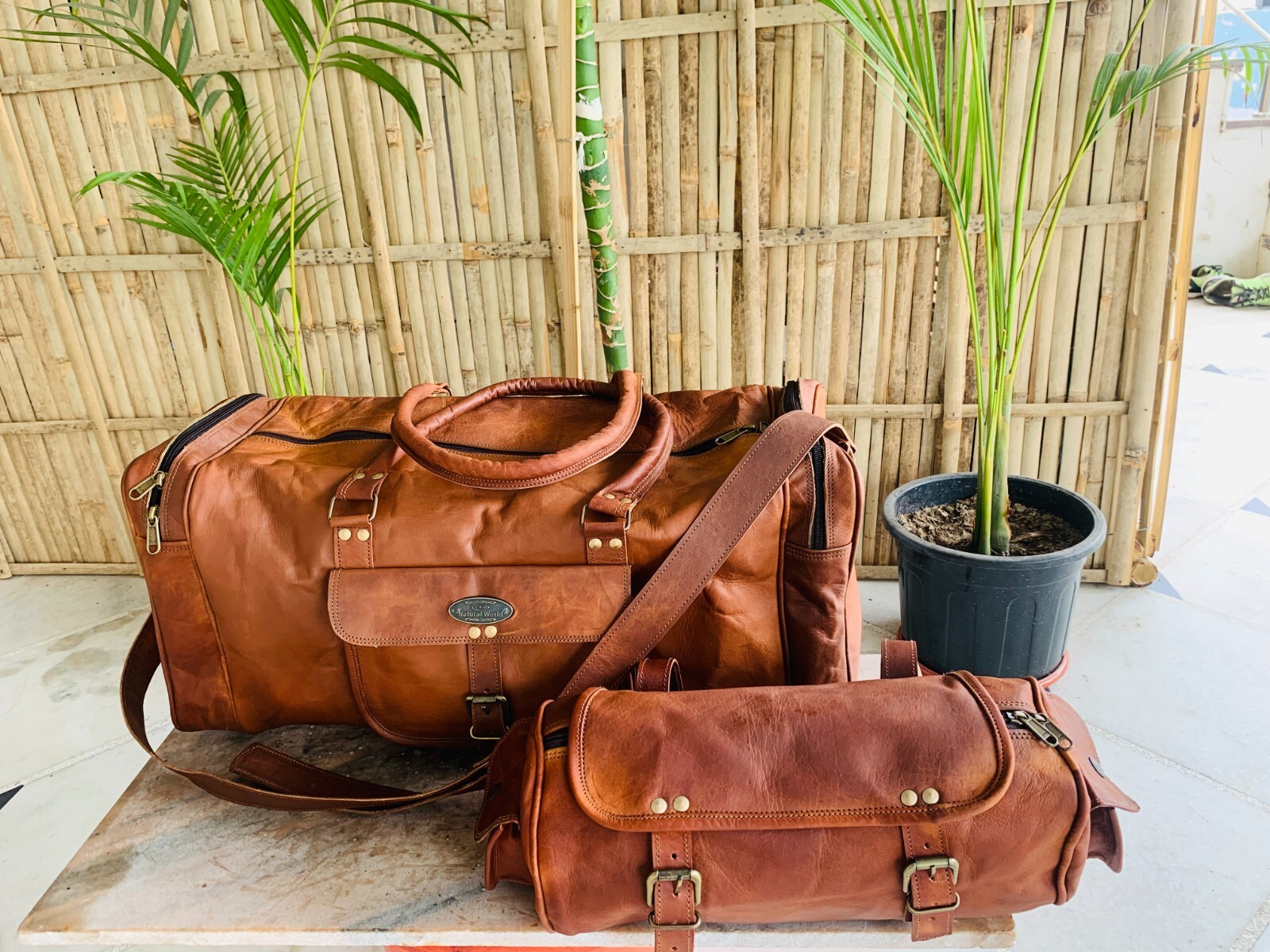 Luggage Duffel Gym Bag New Men’s Brown Vintage Genuine Leather Free Big Tool Bag