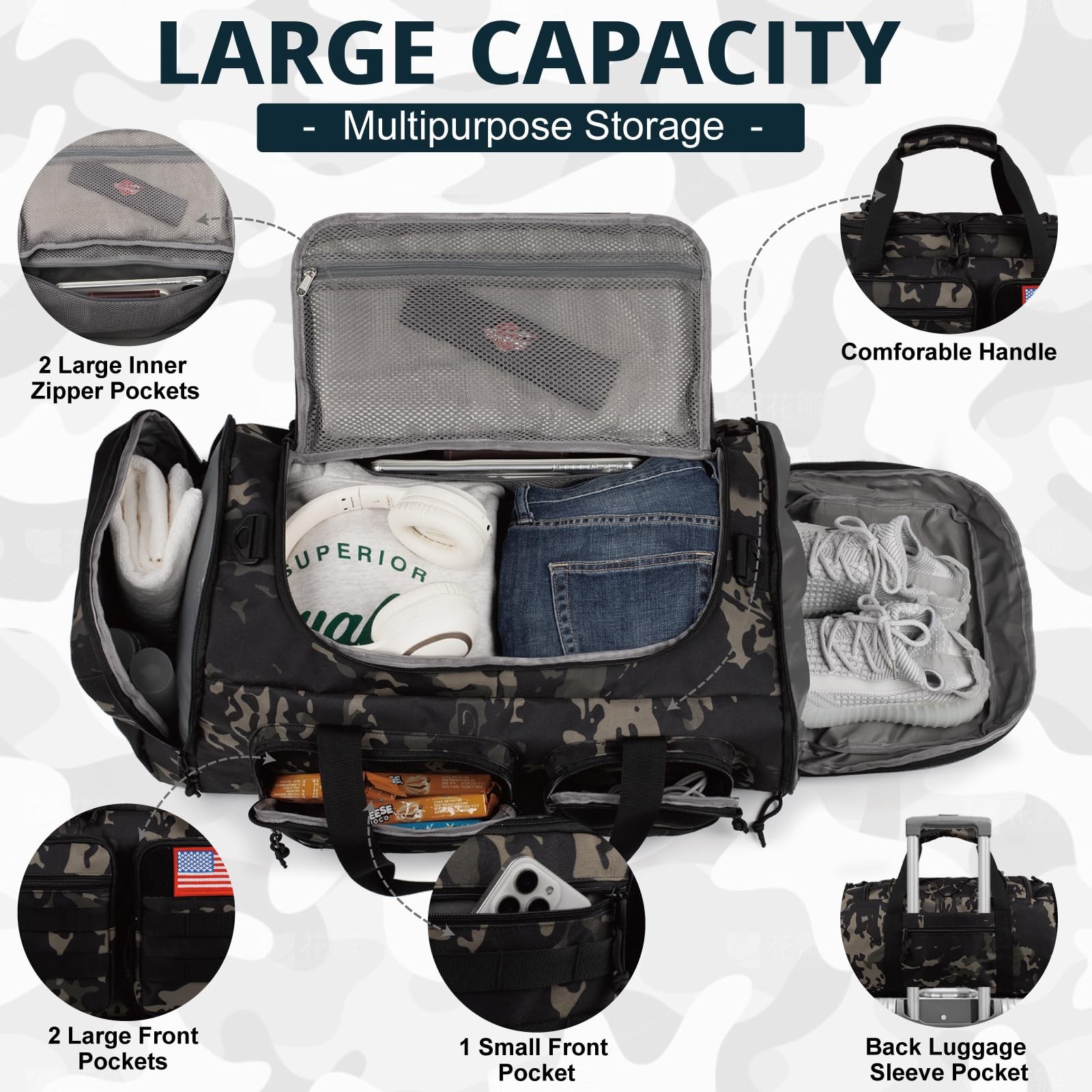 Tactical Gym Bag for Men，50L Large 3 in 1 Sports Duffle Bag with Shoes Compar…