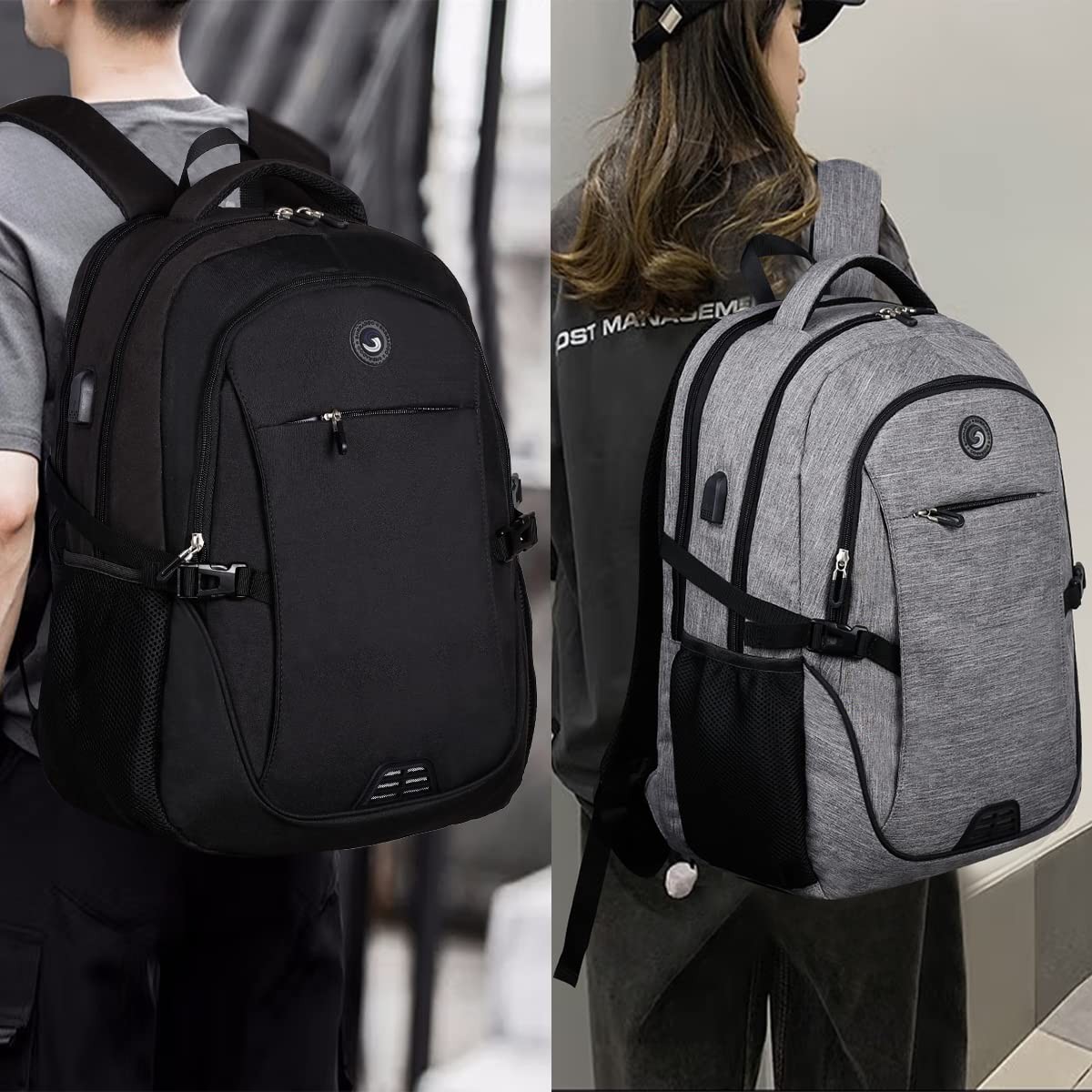 SHRRADOO 17in Laptop Backpack Anti Theft Lock Travel School Grey