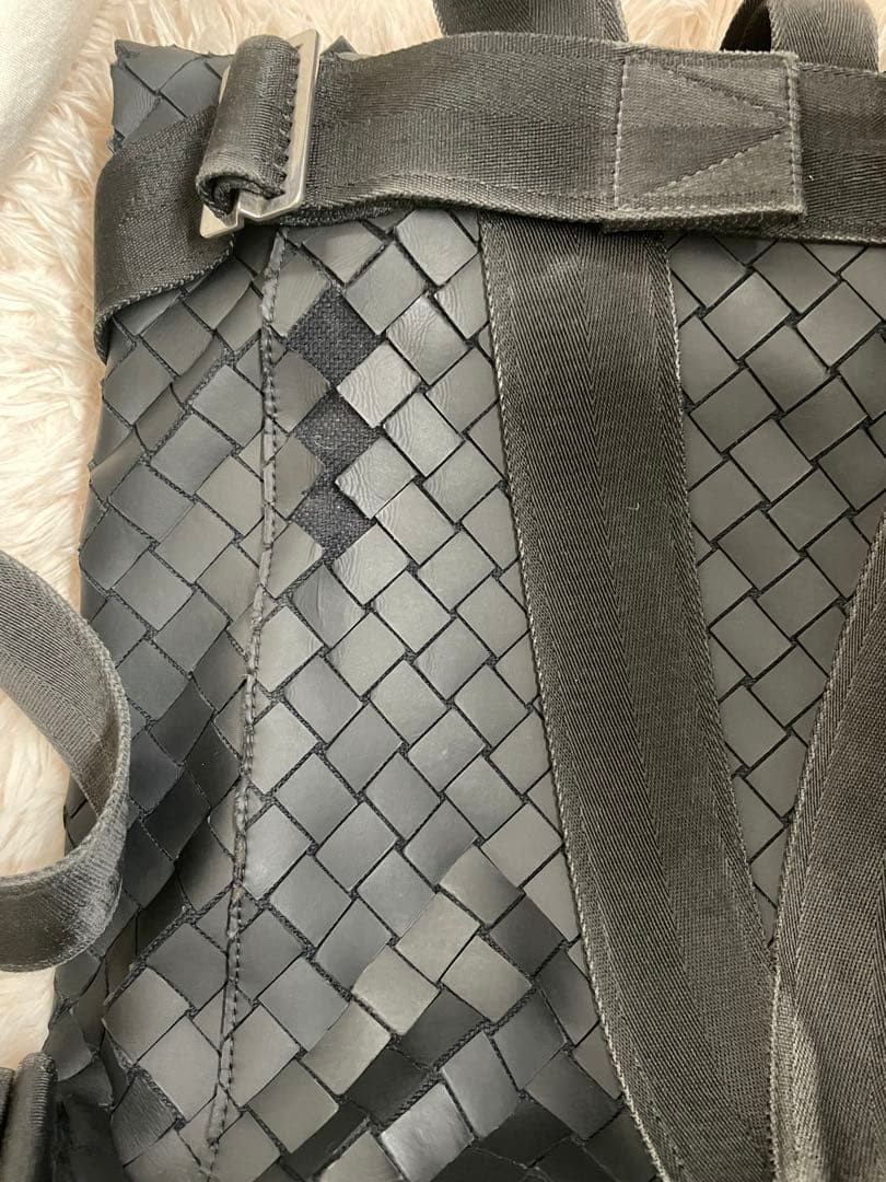 Bottega Veneta Rucksack Backpack Bag Intrecciato Black Leather Used Authentic