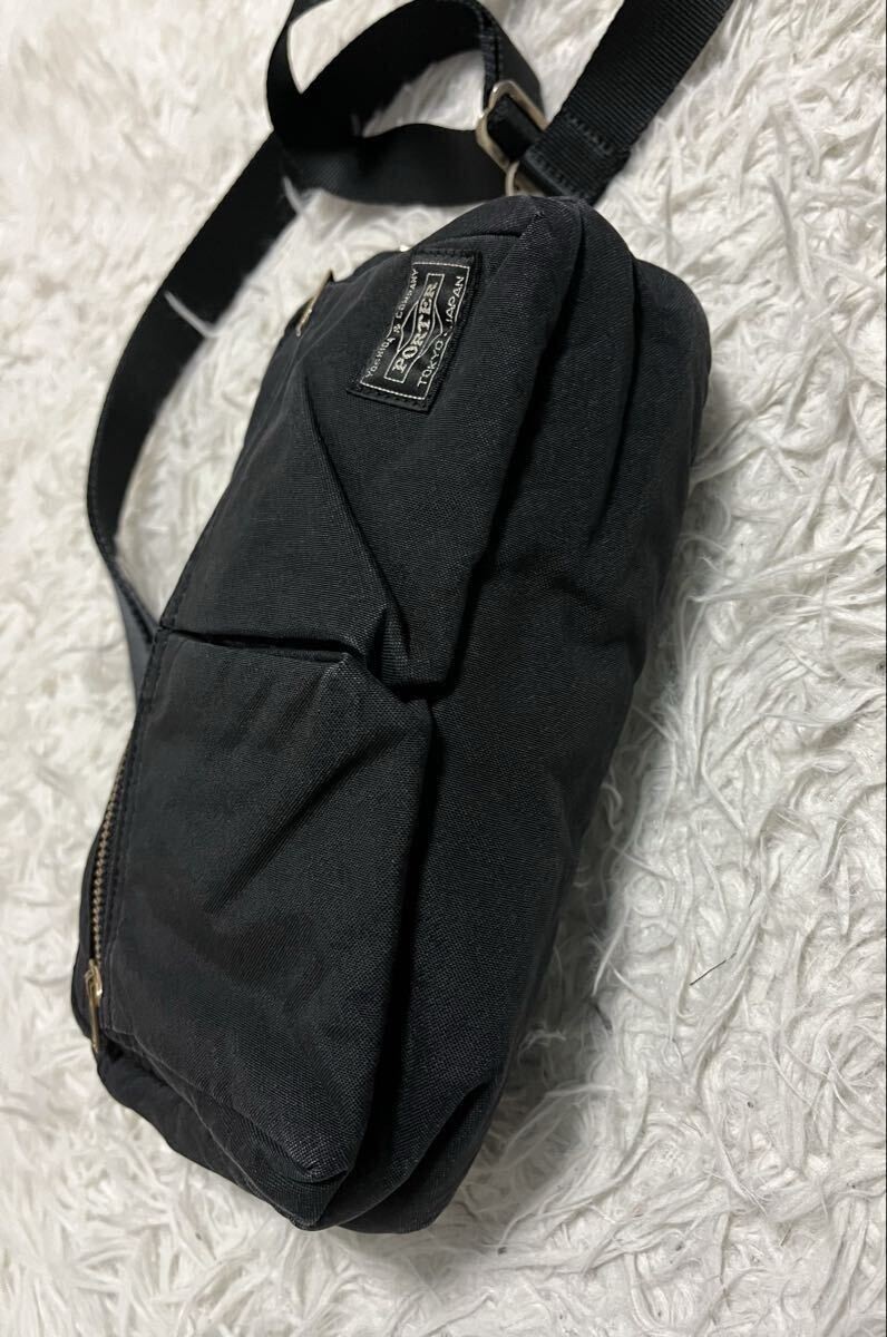 PORTER DRAFT Shoulder Bag Water Repellent Black Paper Nylon Fabric 16x24x4cm