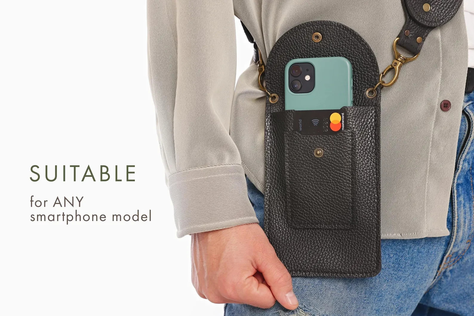 Leather Bandolier Phone Pouch for Men, Convertible Crossbody Phone Bag