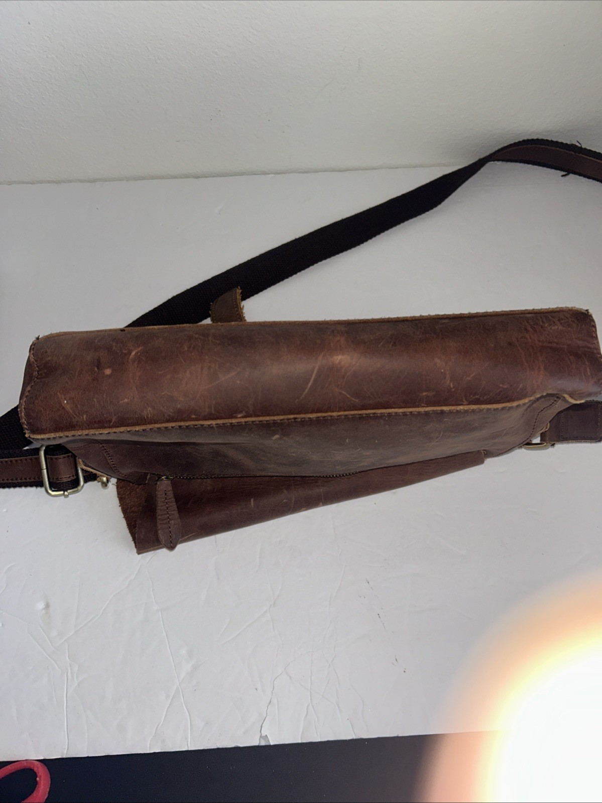 Leather Messenger Bag Unbranded Fold Over Flap Closer 12 “L By 8” H By 2.5” D