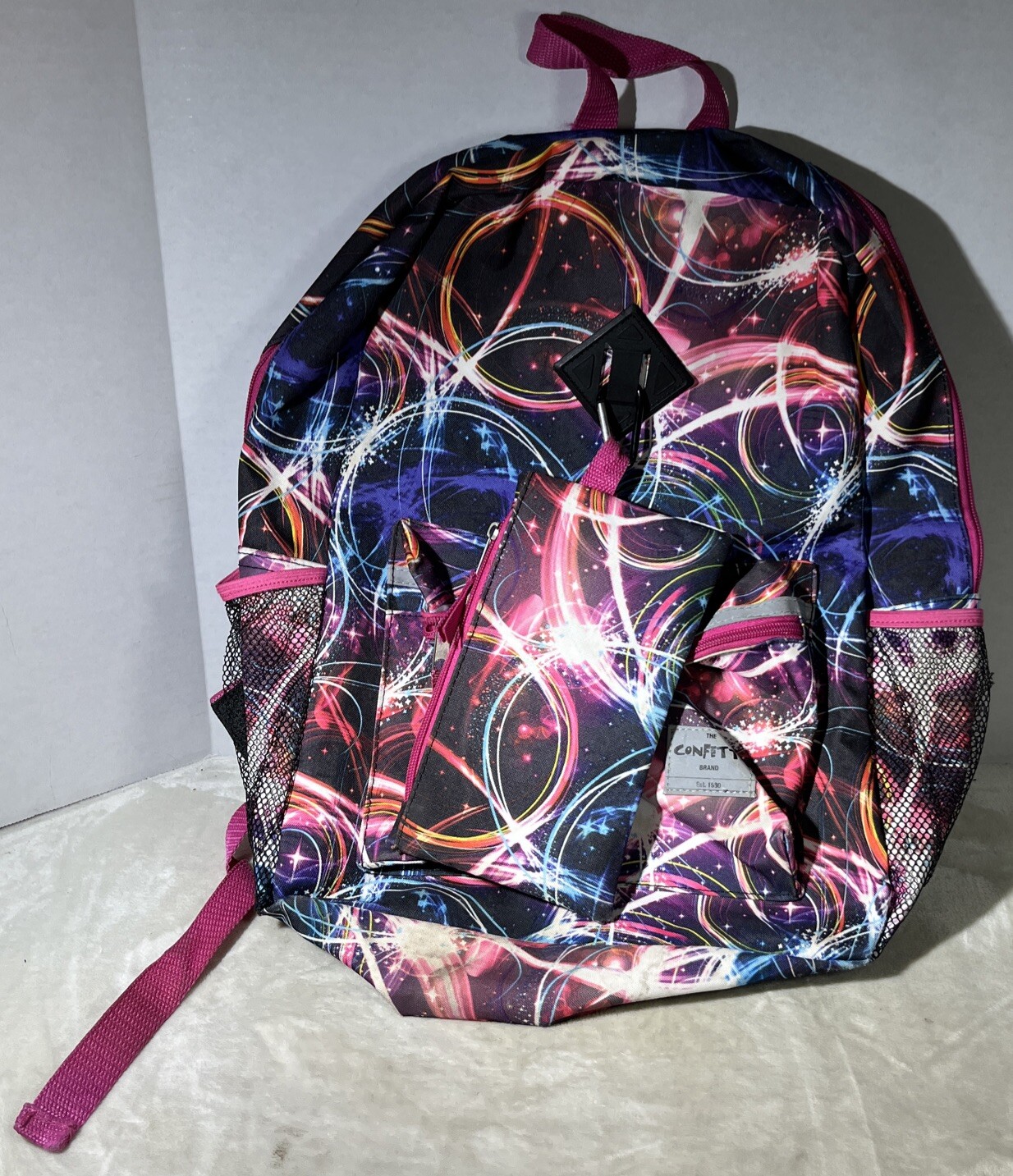 Confetti Brand Backpack School Book Bag Multi Color With Small Zip Bag READ
