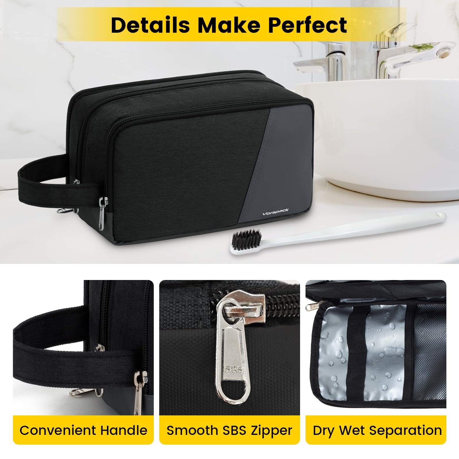 Vorspack Travel Toiletry Bag – for Men Water Medium, Black