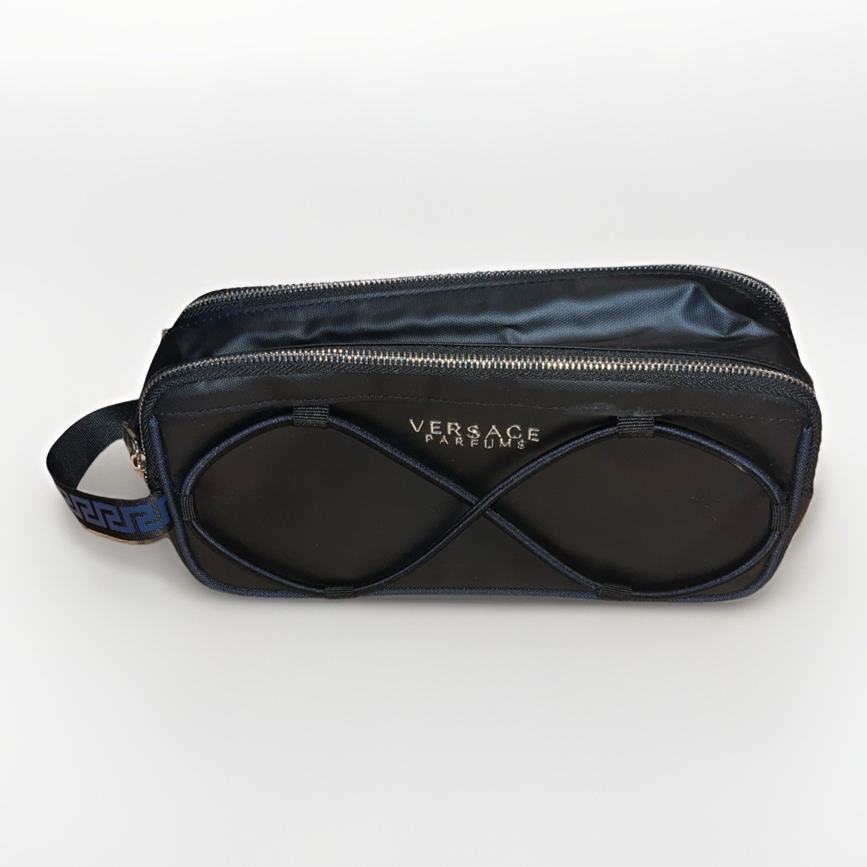 VERSACE PARFUMS BLACK DOUBLE ZIP TOILETRY CASE TRAVEL BAG POUCH 10″ X 5″ X 3