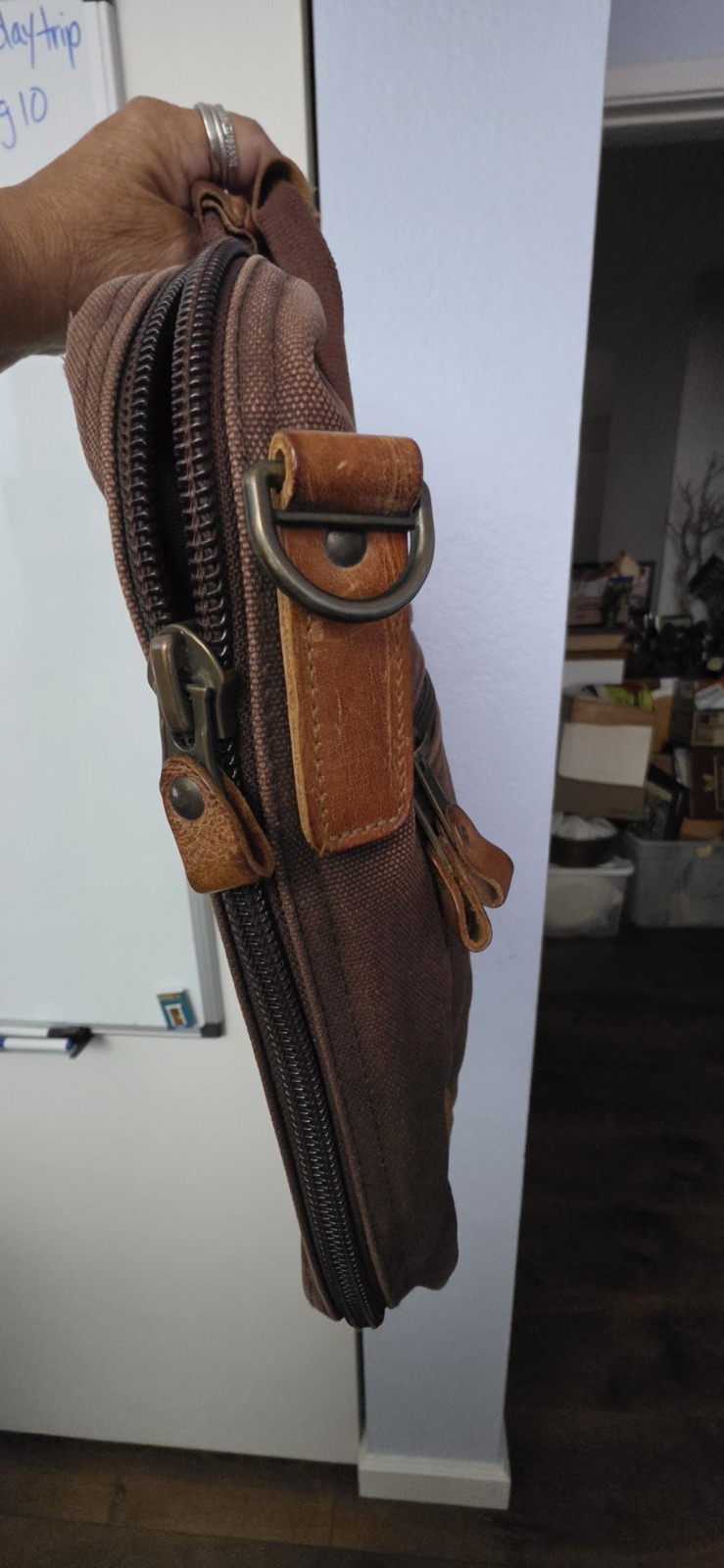 Vintage LANDS’ END Brown Canvas & Tan Leather Attache Bag