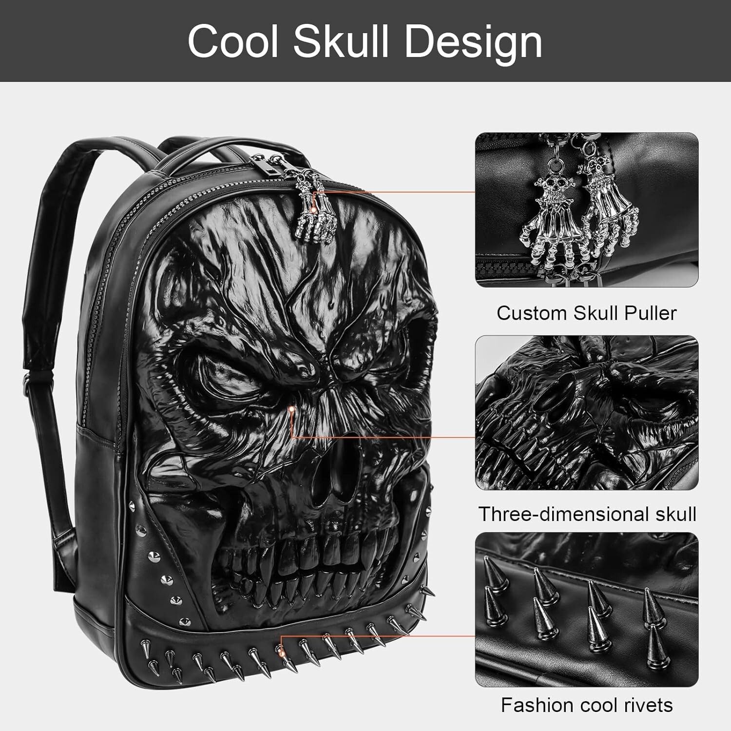 3D PU Leather Skull Backpack College/High School Bags Bookbag School Computer Ba