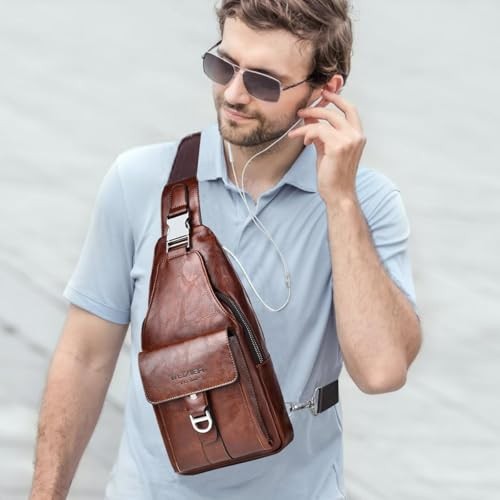 PU Leather Sling Bag for Men – Waterproof, Lightweight, Crossbody A-dark Brown