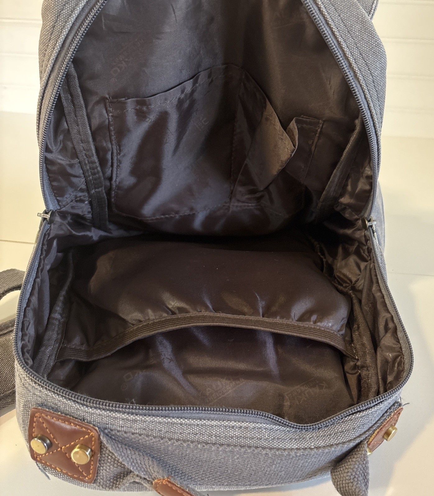 Retro Crossbody Sling Gray Canvas Messenger Bag 14″ Laptop EUC