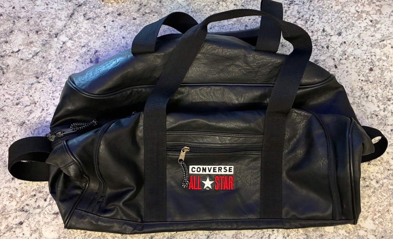 Vintage Converse All Star Duffle Bag Black Faux Leather 90s Gym Travel 22″ Clean