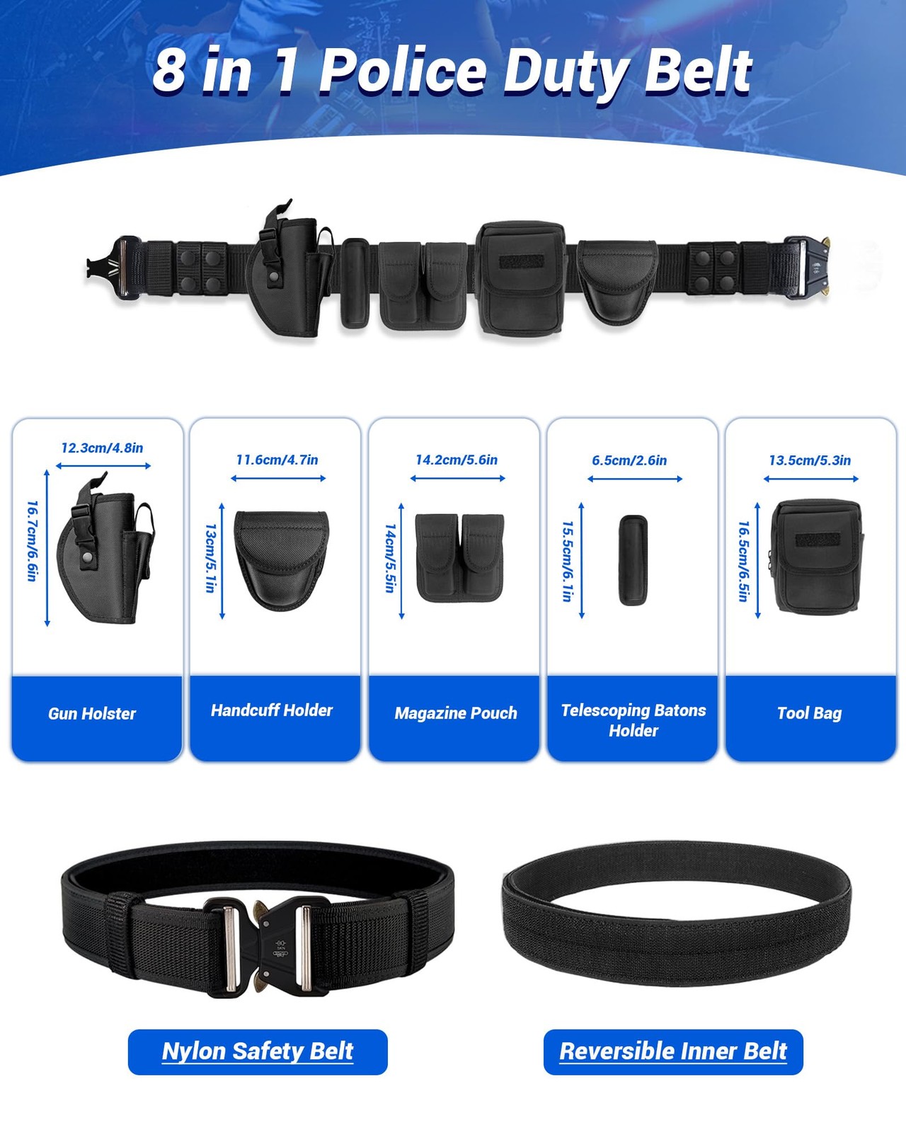BittPicc 8 in 1 Police Tactical Belt Security Guard 35-45 Inches, Black