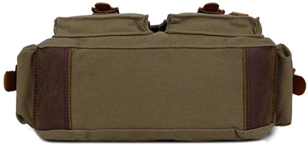 Canvas Leather Messenger Bag – Men’s Military Travel Laptop Camera Crossbody 13″