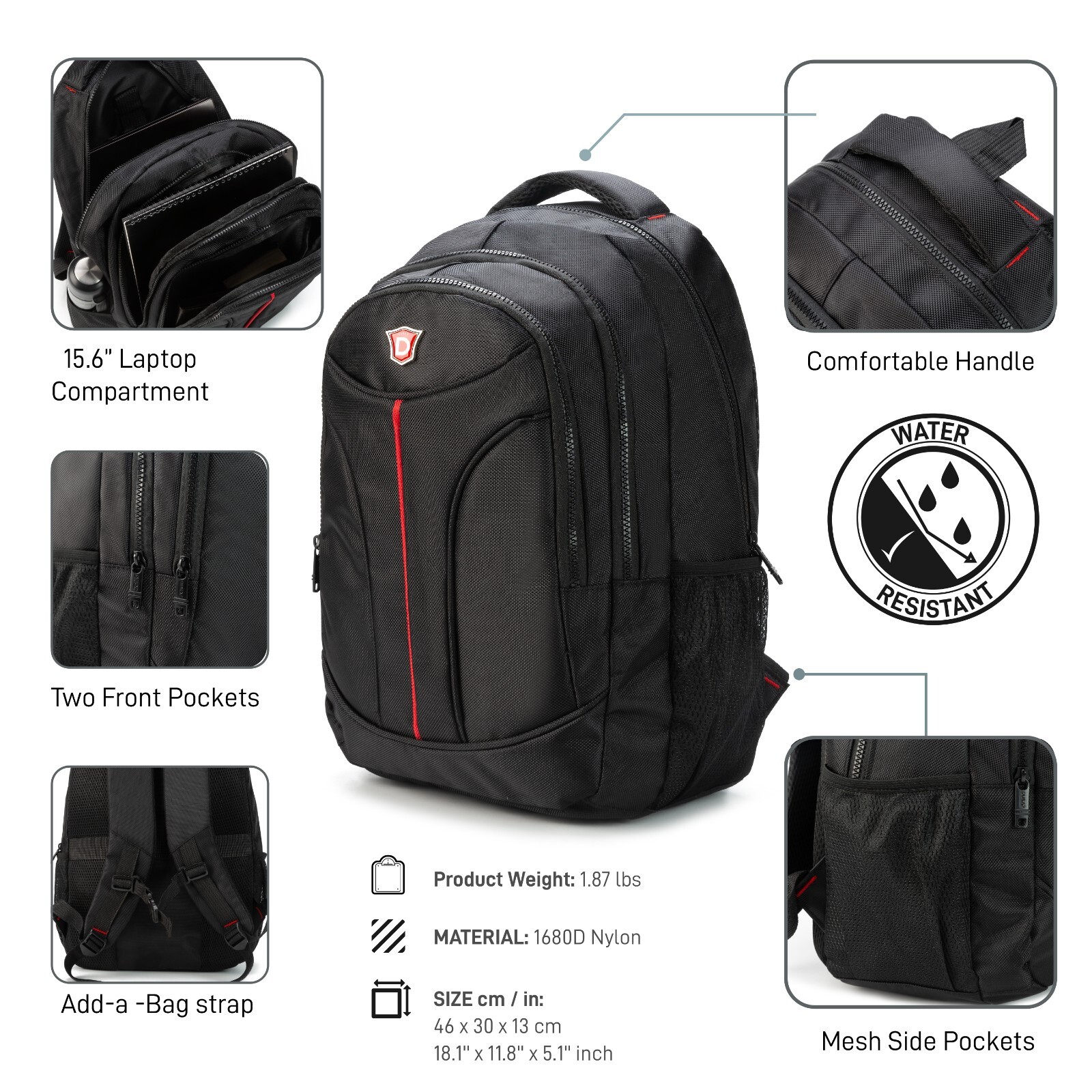 DUKAP CRUISER Executive Travel Backpack with 15.6-inch Laptop Pouch, Black