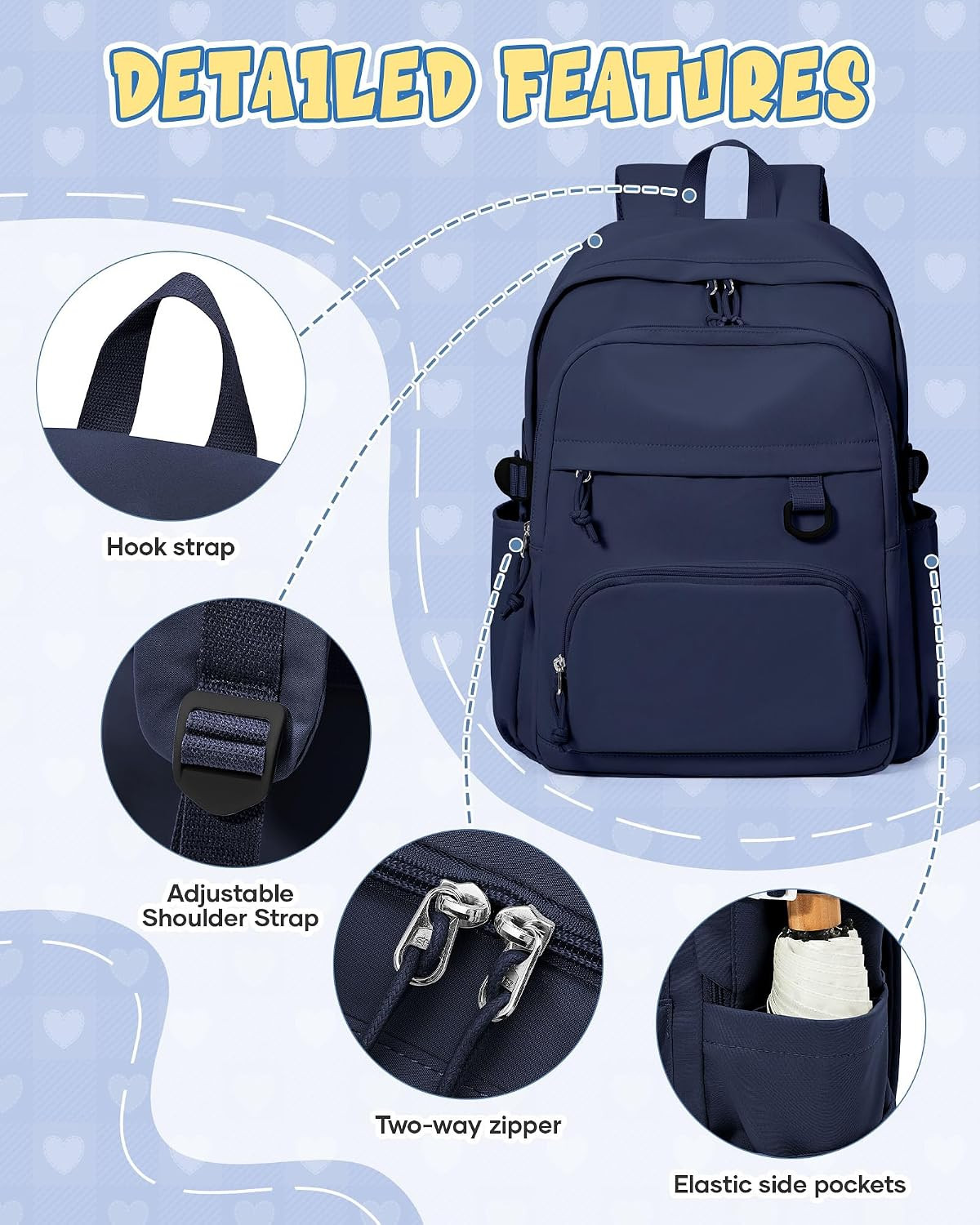 Lightweight Backpack for College & High School Backpack with Lots of Pockets Cut