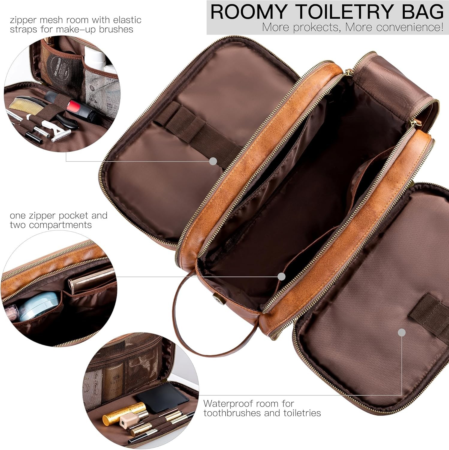 Elviros Toiletry Bag for Men Large Travel Shaving Dopp Kit Organizer PU Leather