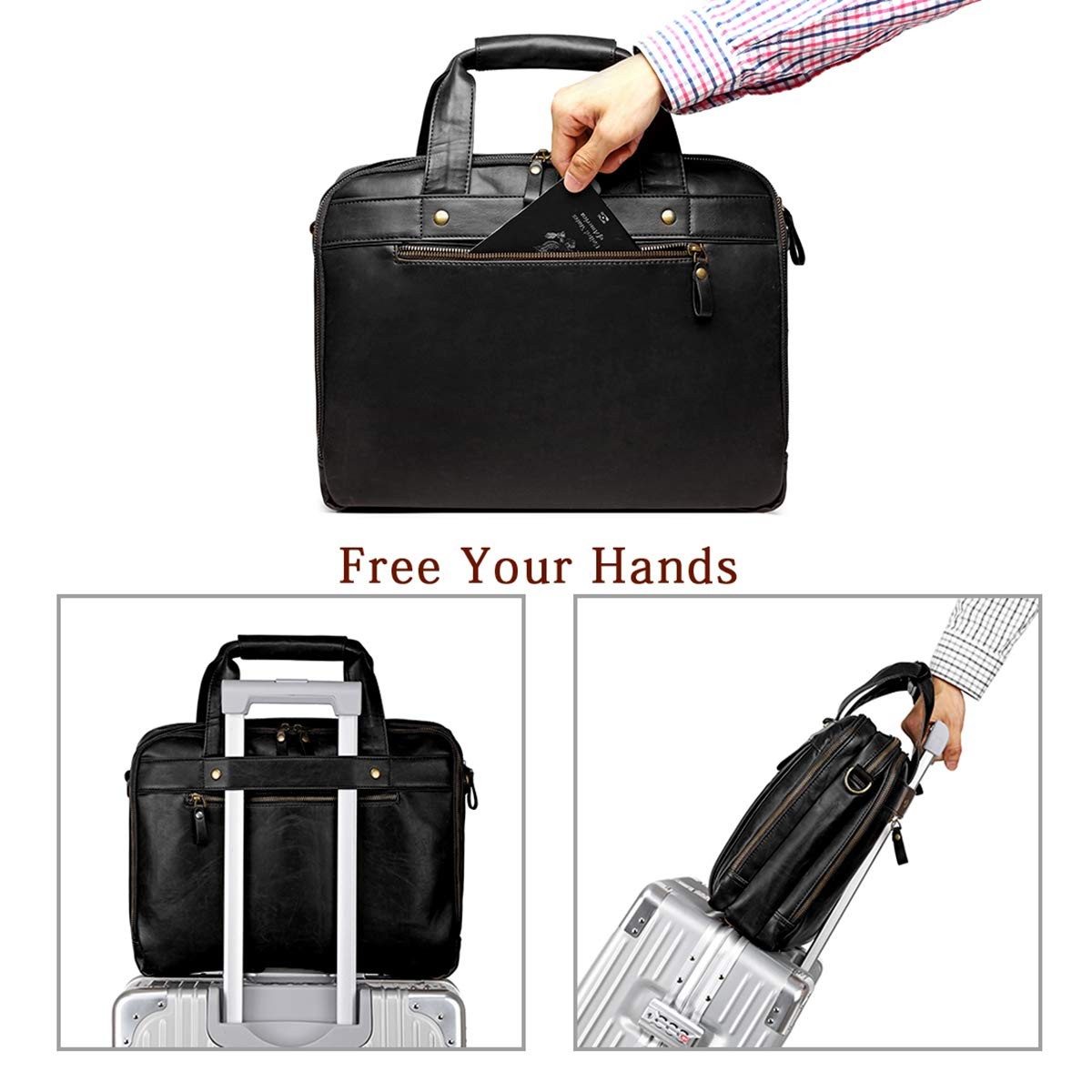 Leather Briefcases for Men 15.6 Inch Laptop Messenger Bag with Triple Compart…