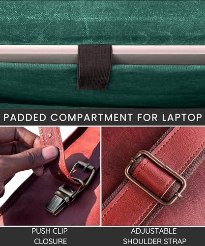 Leather Messenger Bag for Men – 14″ Full Grain Leather Laptop 14 Inches (Brown)