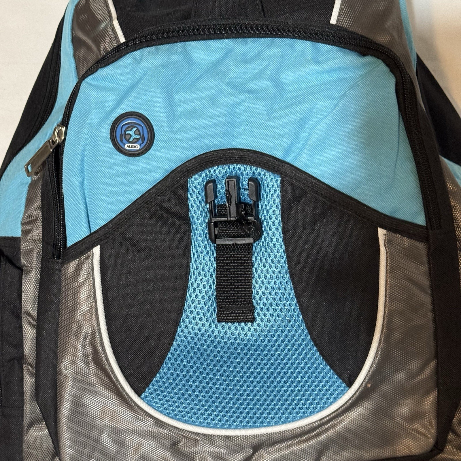 Blue & Black Multi-Pocket Backpack – Audio Port – Lightweight & Durable