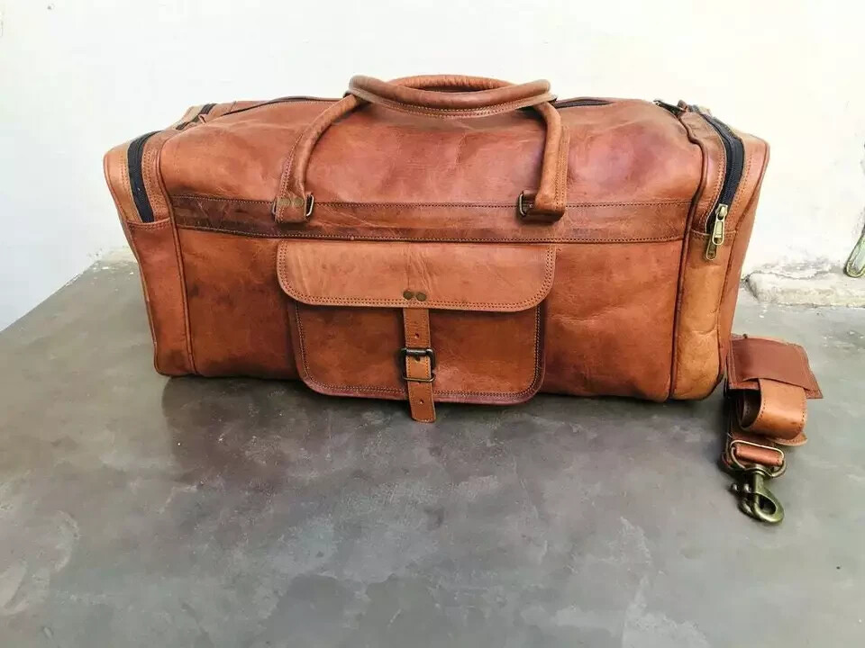 30″ Genuine Leather Very Large Vintage Duffel Travel Gym Weekend Overnight Bag
