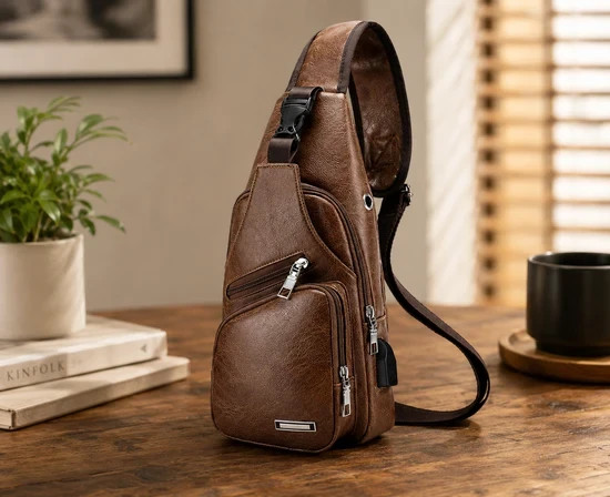 Chest Crossbody Bag Sling Backpack for Men with USB Charge Port Hole
