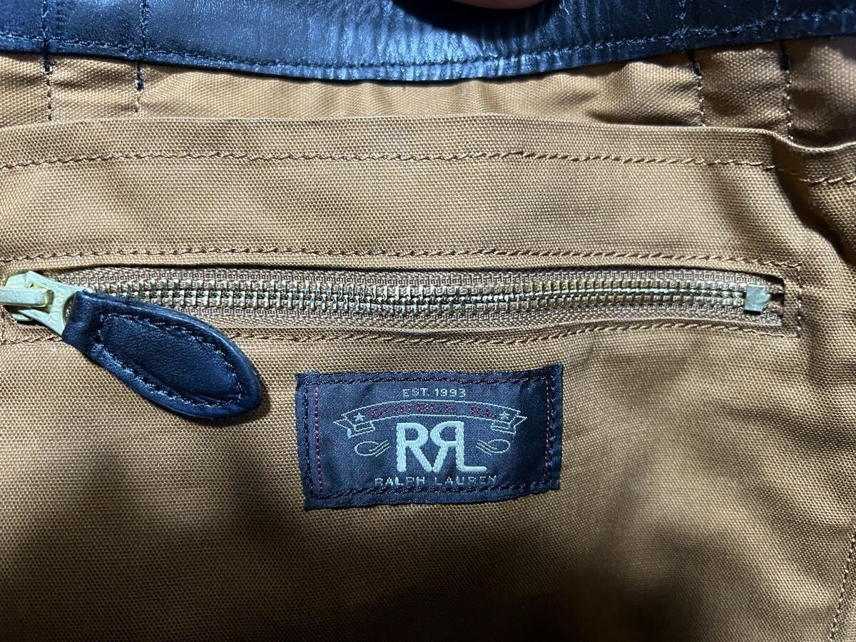 Unused RRL Leather Tote Bag Black W 41cm H 30cm D 14cm Size Waxed Leather