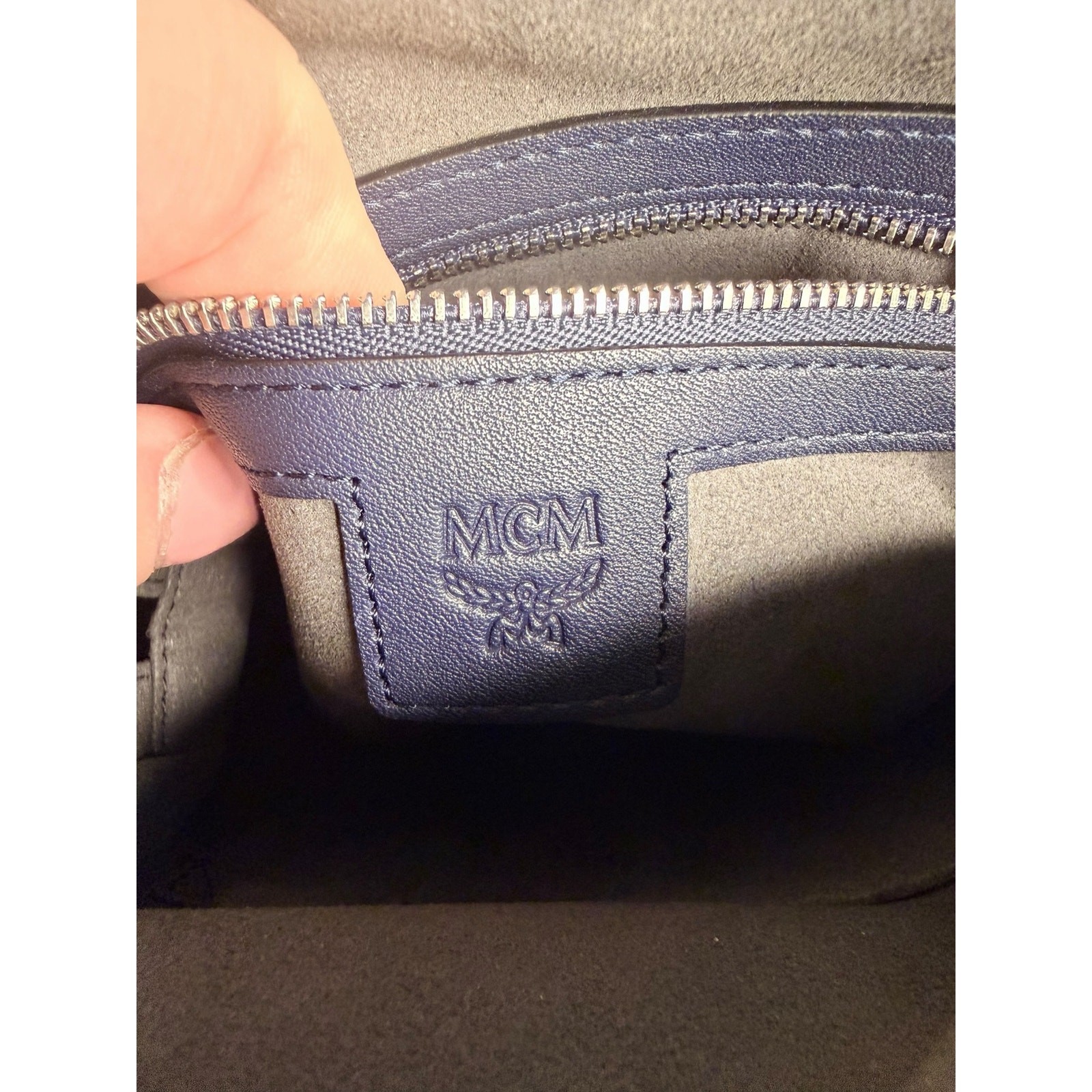 MCM NWT Klassik Monogram Embossed Leather Crossbody Bag in Navy Blue