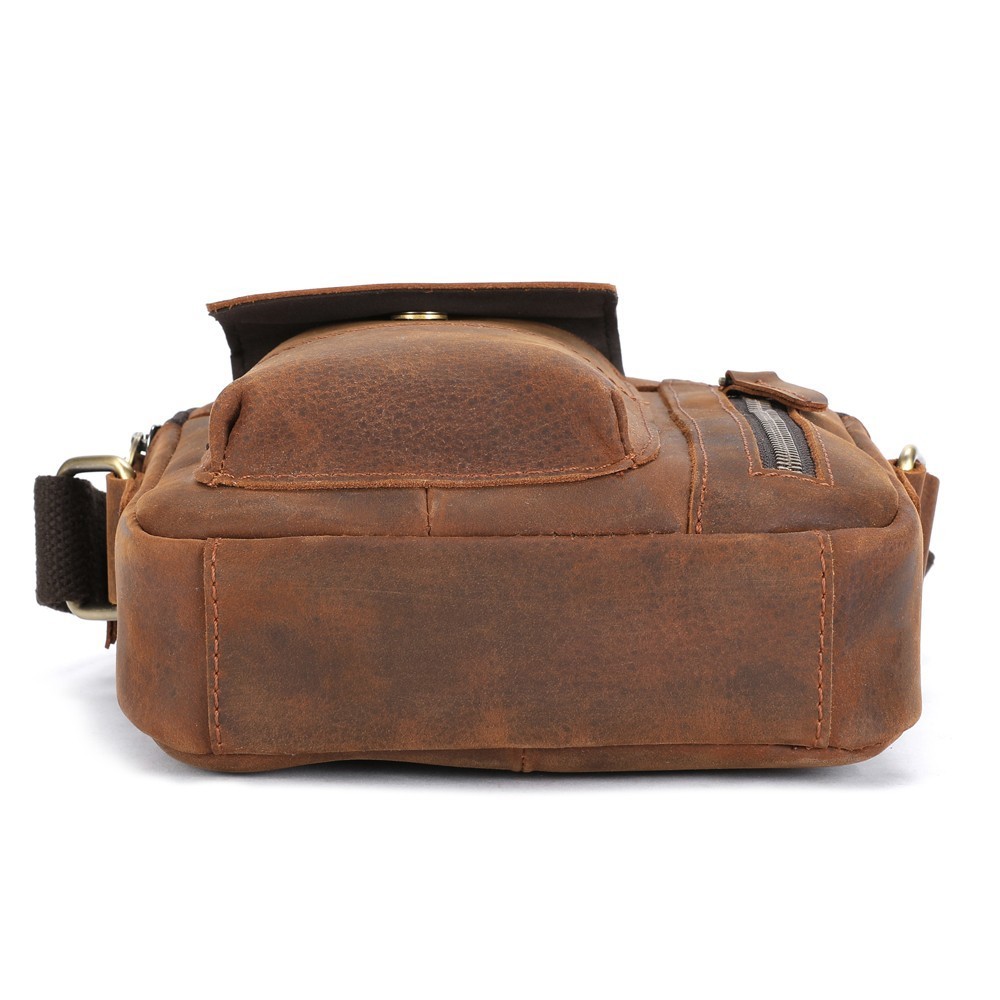 LEBULLBRO Men’s Sling Leather Shoulder Crossbody Bags Vintage Medium Handbag