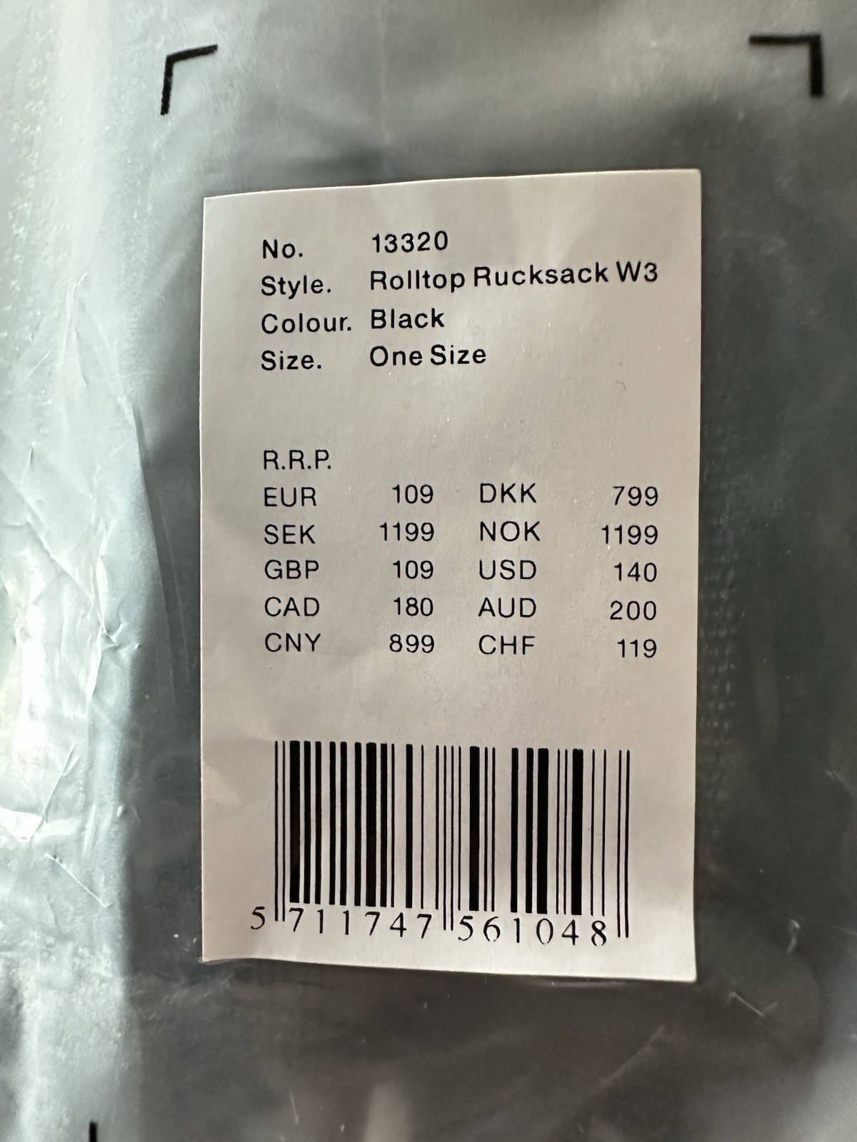 Rains Rolltop Rucksack Waterproof Backpack Bag Black New #13320 MSRP $140 Unisex